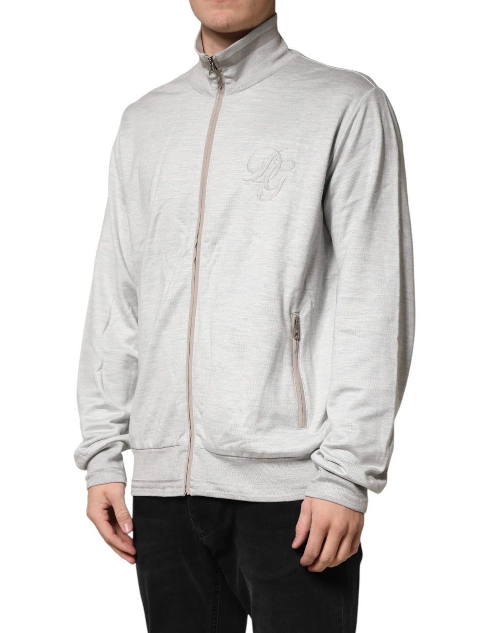 Dolce & Gabbana Light Gray Cotton Zipped Cardigan Sweater by Dolce & Gabbana