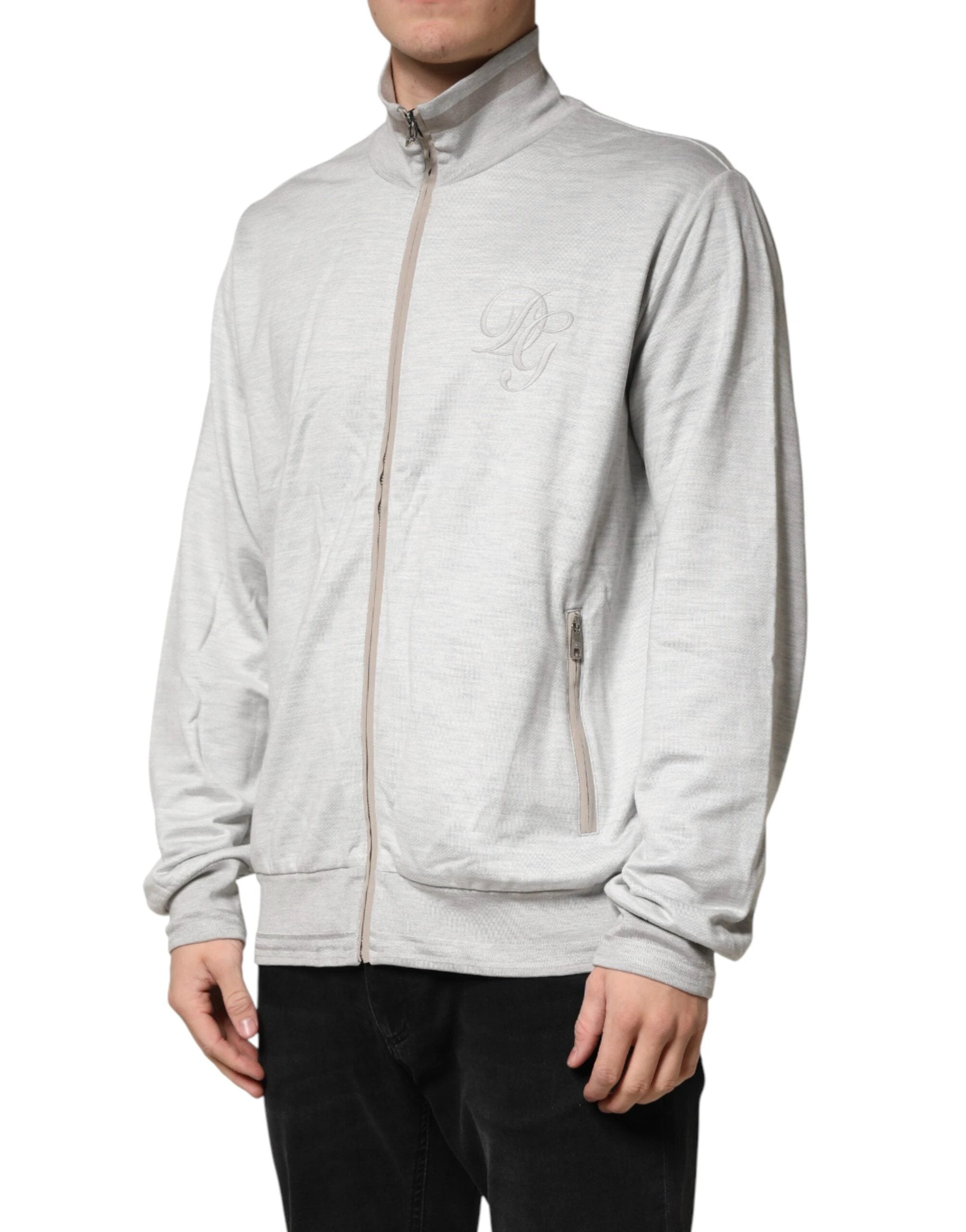 Dolce & Gabbana Light Gray Cotton Zipped Cardigan Sweater by Dolce & Gabbana