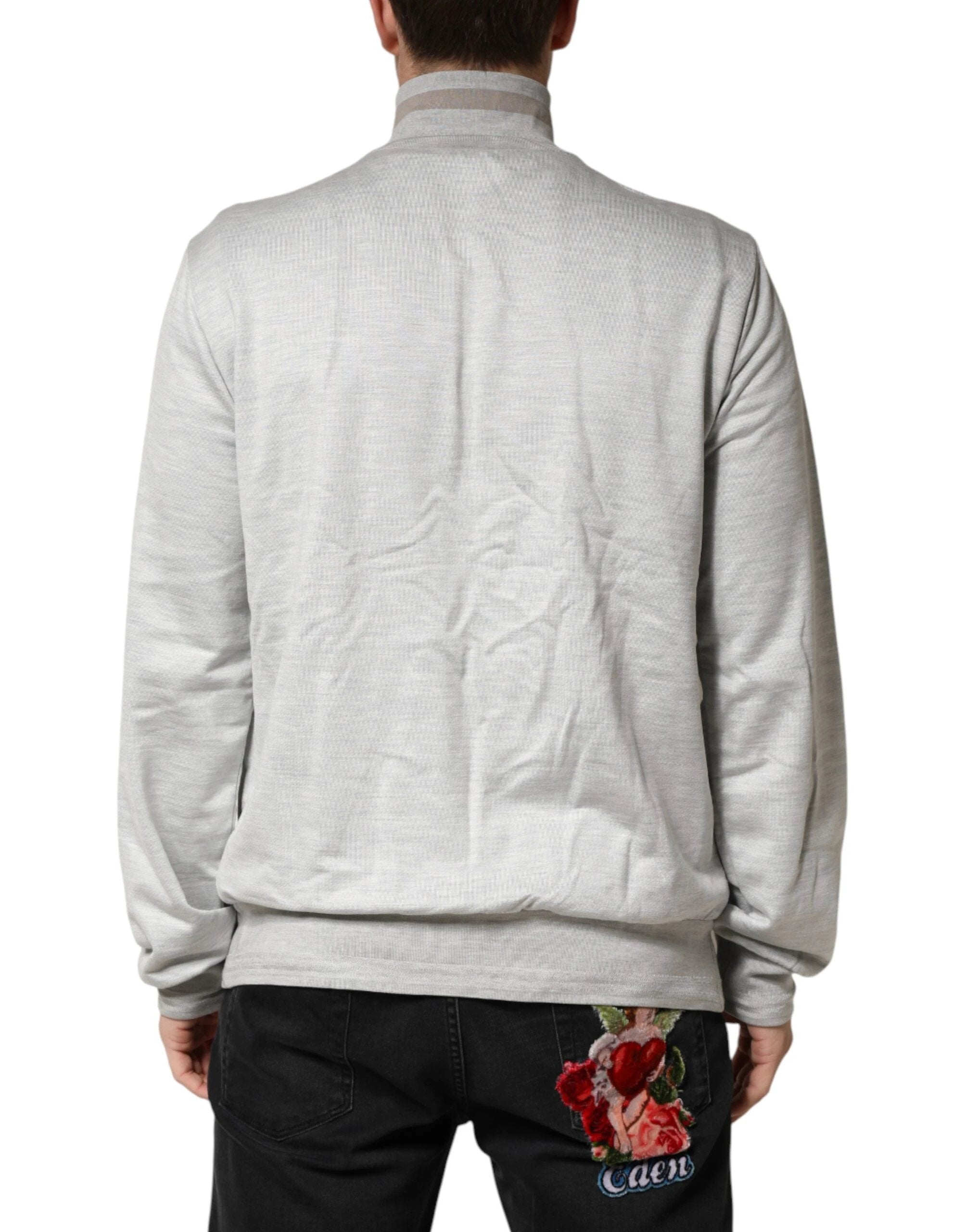 Dolce & Gabbana Light Gray Cotton Zipped Cardigan Sweater by Dolce & Gabbana