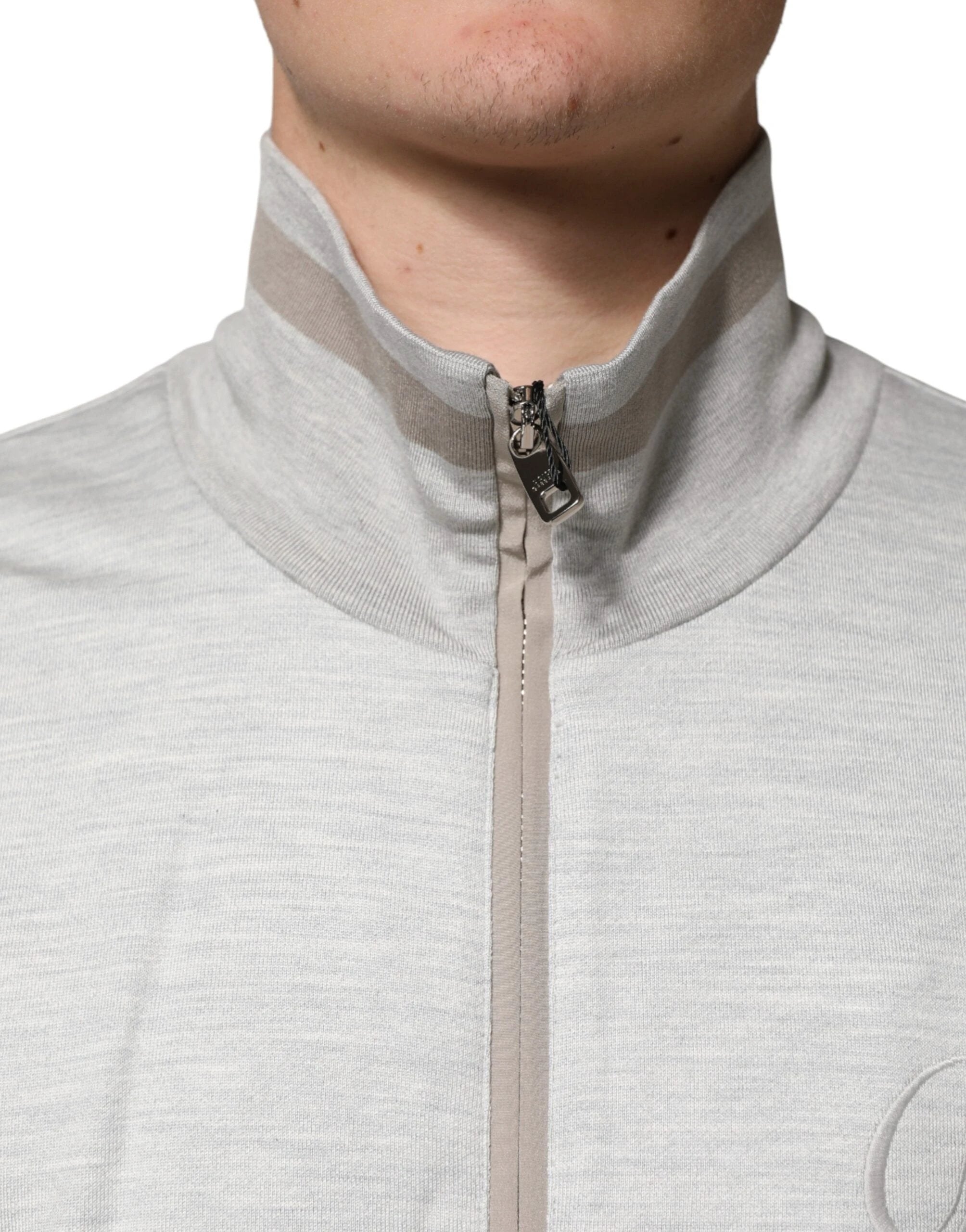 Dolce & Gabbana Light Gray Cotton Zipped Cardigan Sweater by Dolce & Gabbana