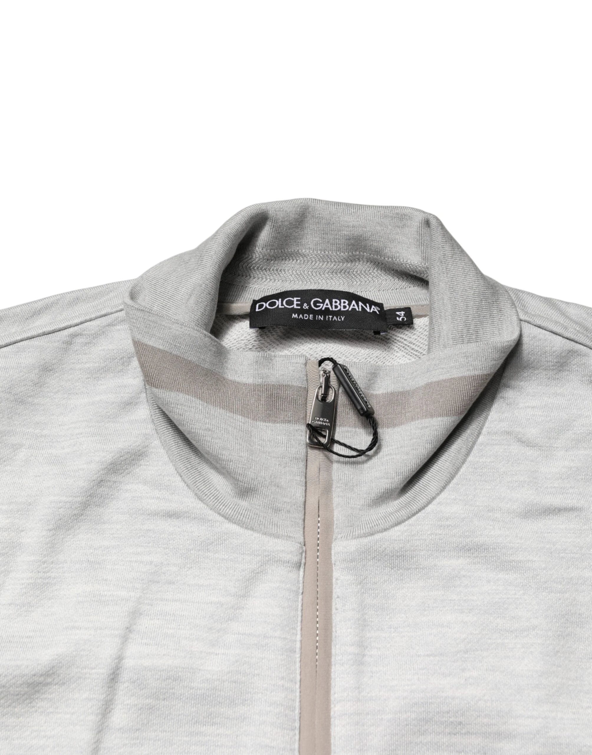 Dolce & Gabbana Light Gray Cotton Zipped Cardigan Sweater by Dolce & Gabbana