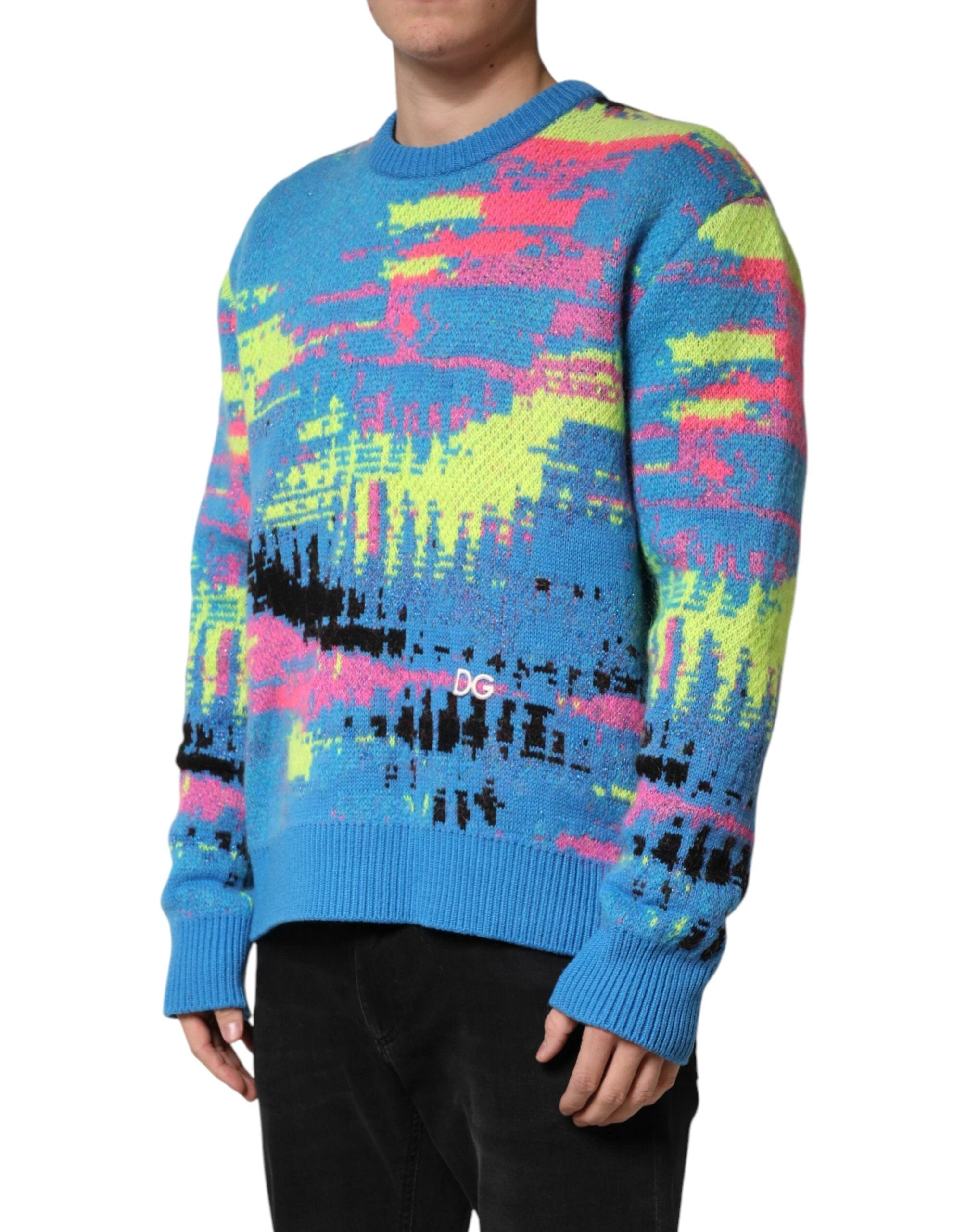 Dolce & Gabbana Multicolor Men Crew Neck Pullover Sweater by Dolce & Gabbana