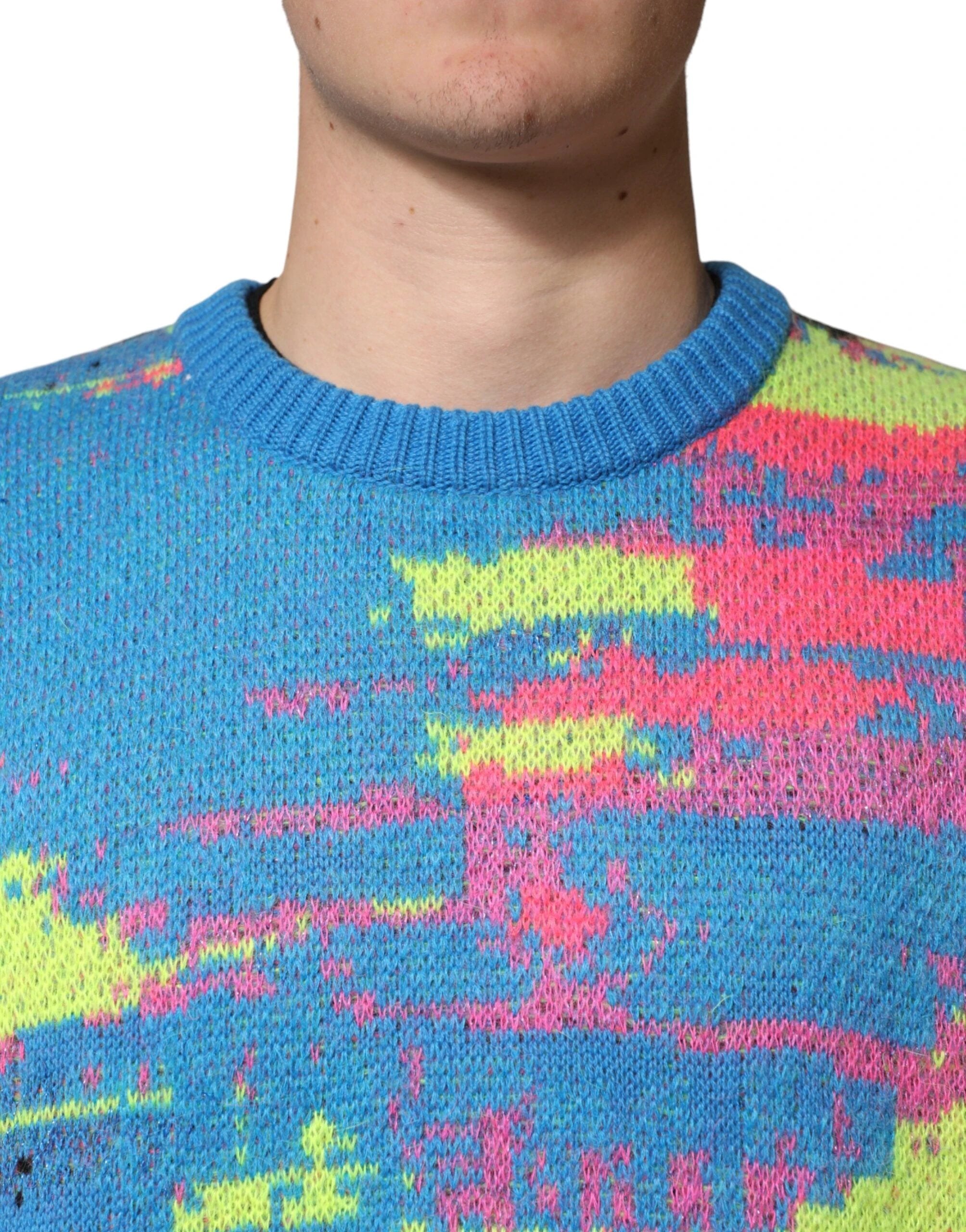 Dolce & Gabbana Multicolor Men Crew Neck Pullover Sweater by Dolce & Gabbana