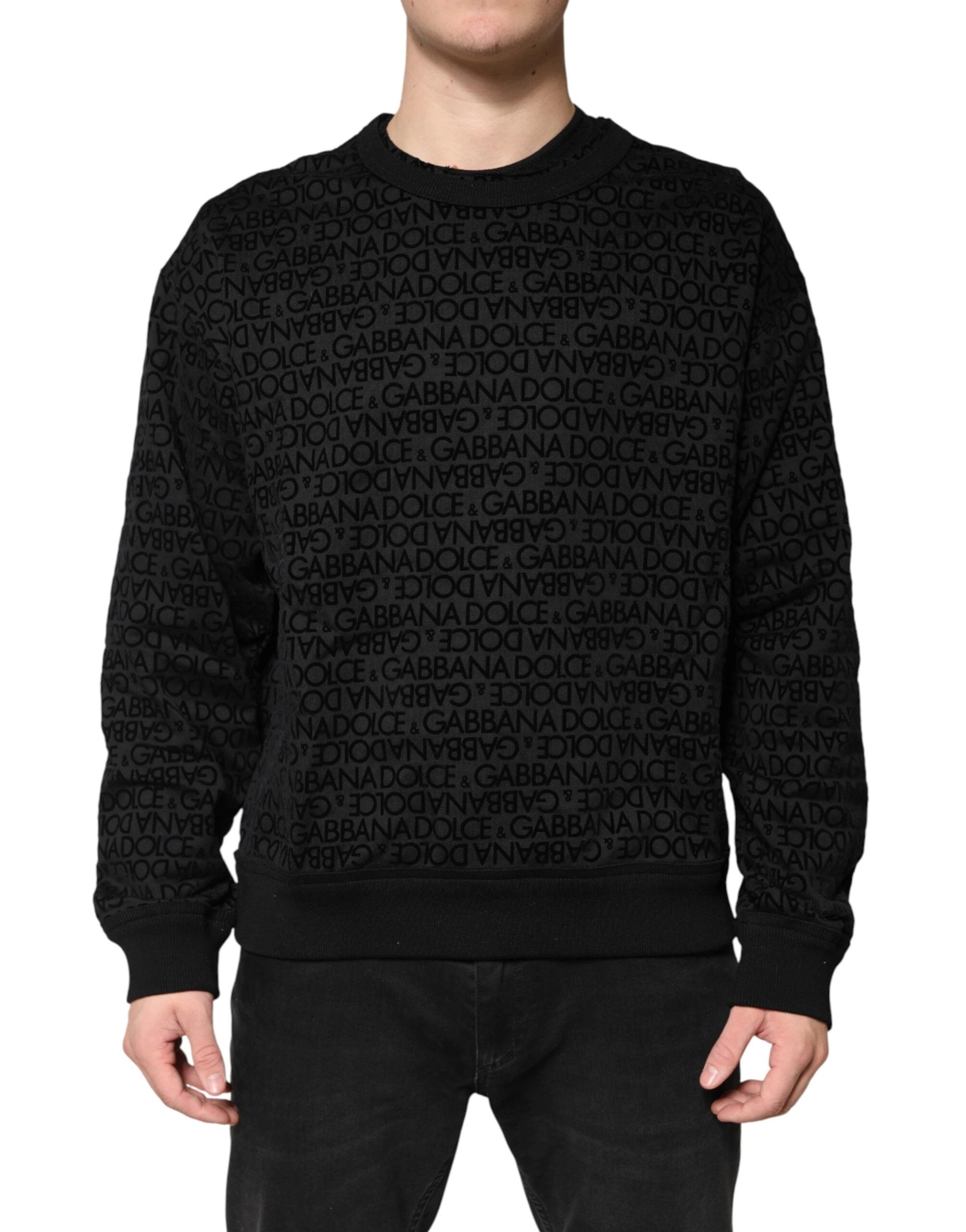 Dolce & Gabbana Black Monogram Crew Neck Sweatshirt Sweater by Dolce & Gabbana