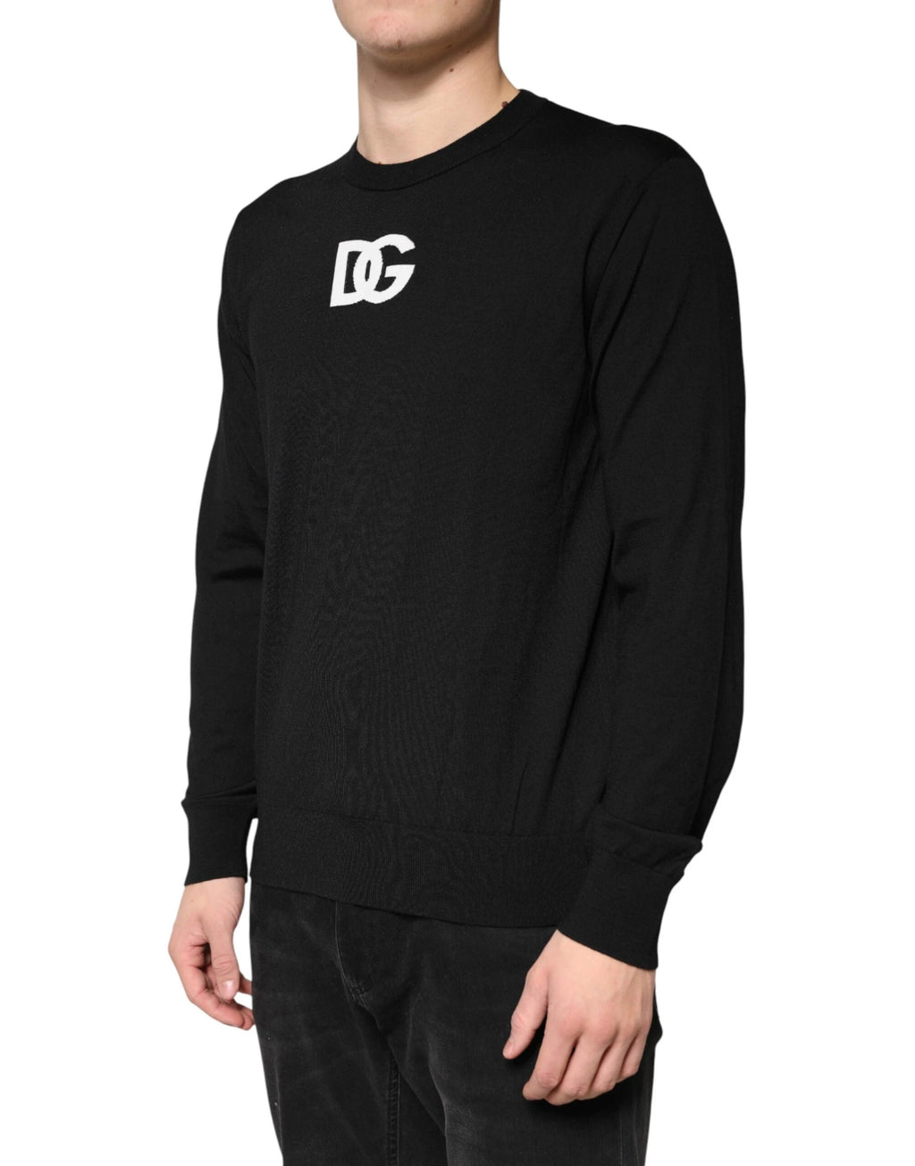 Dolce & Gabbana Black Wool DG Crew Neck Men Pullover Sweater by Dolce & Gabbana