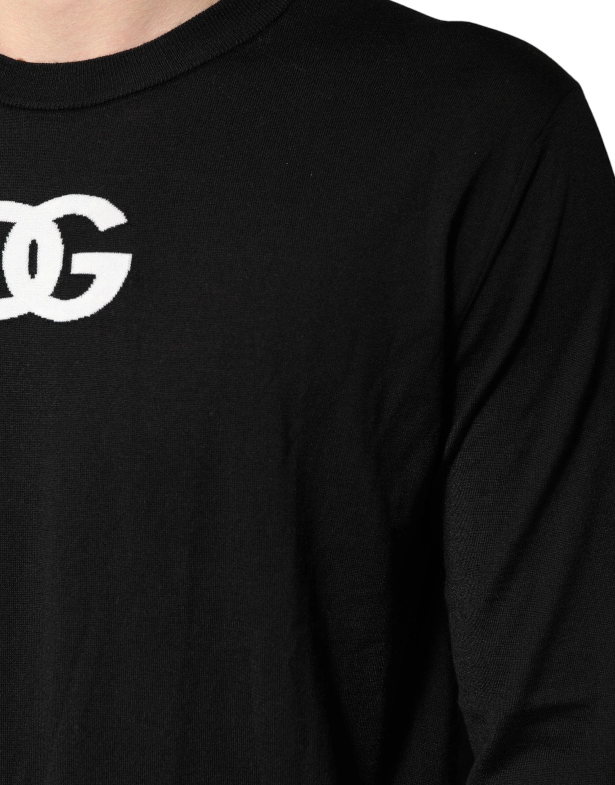 Dolce & Gabbana Black Wool DG Crew Neck Men Pullover Sweater by Dolce & Gabbana