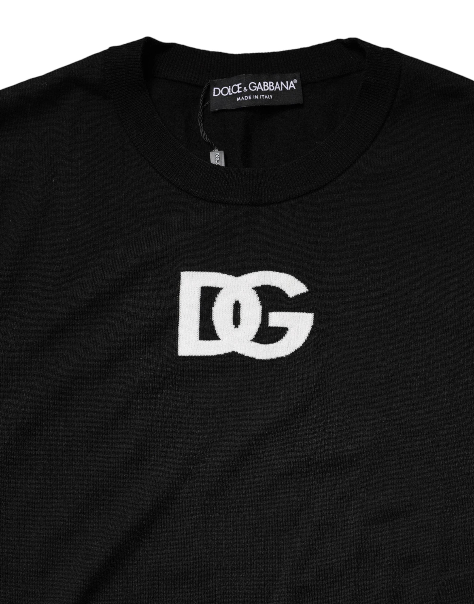 Dolce & Gabbana Black Wool DG Crew Neck Men Pullover Sweater by Dolce & Gabbana