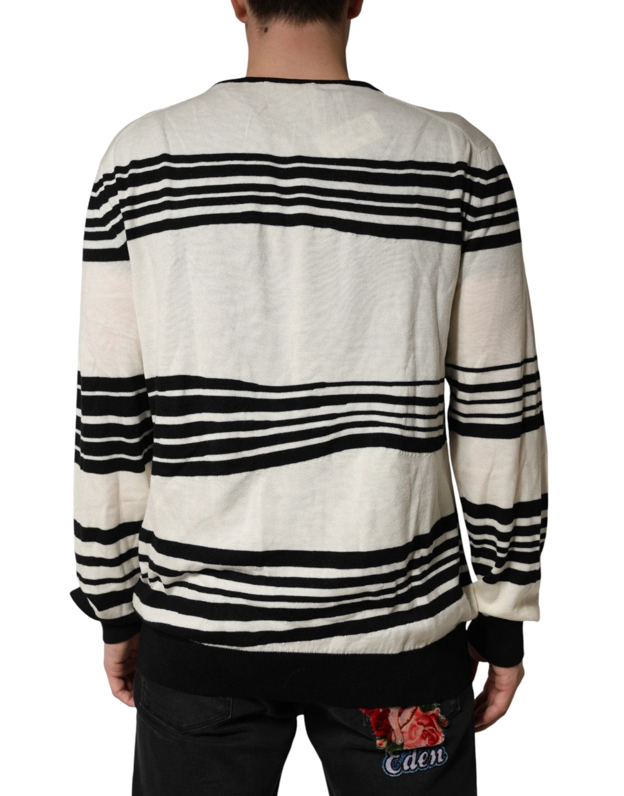 Dolce & Gabbana Black White Stripe CrewNeck Pullover Sweater by Dolce & Gabbana