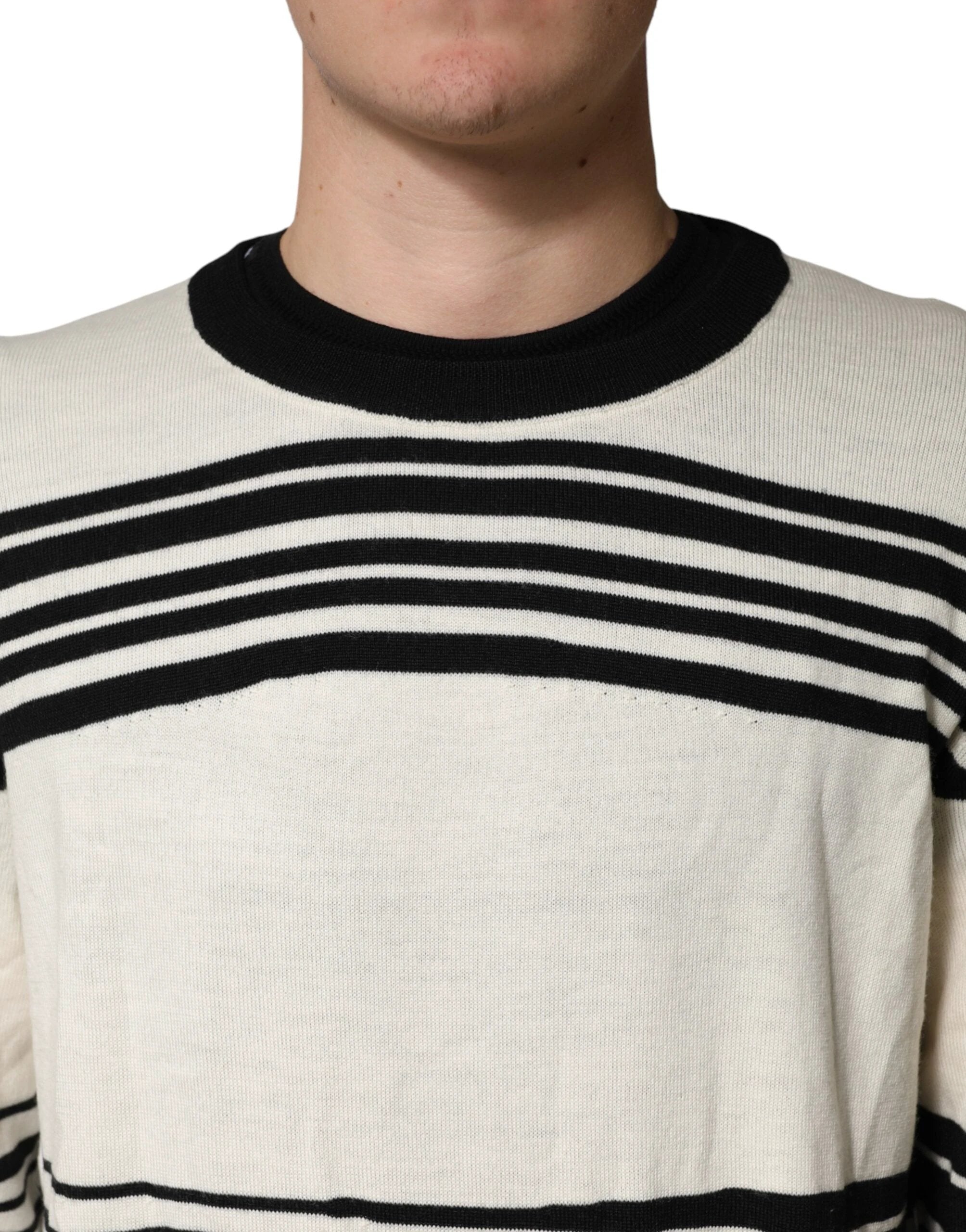 Dolce & Gabbana Black White Stripe CrewNeck Pullover Sweater by Dolce & Gabbana