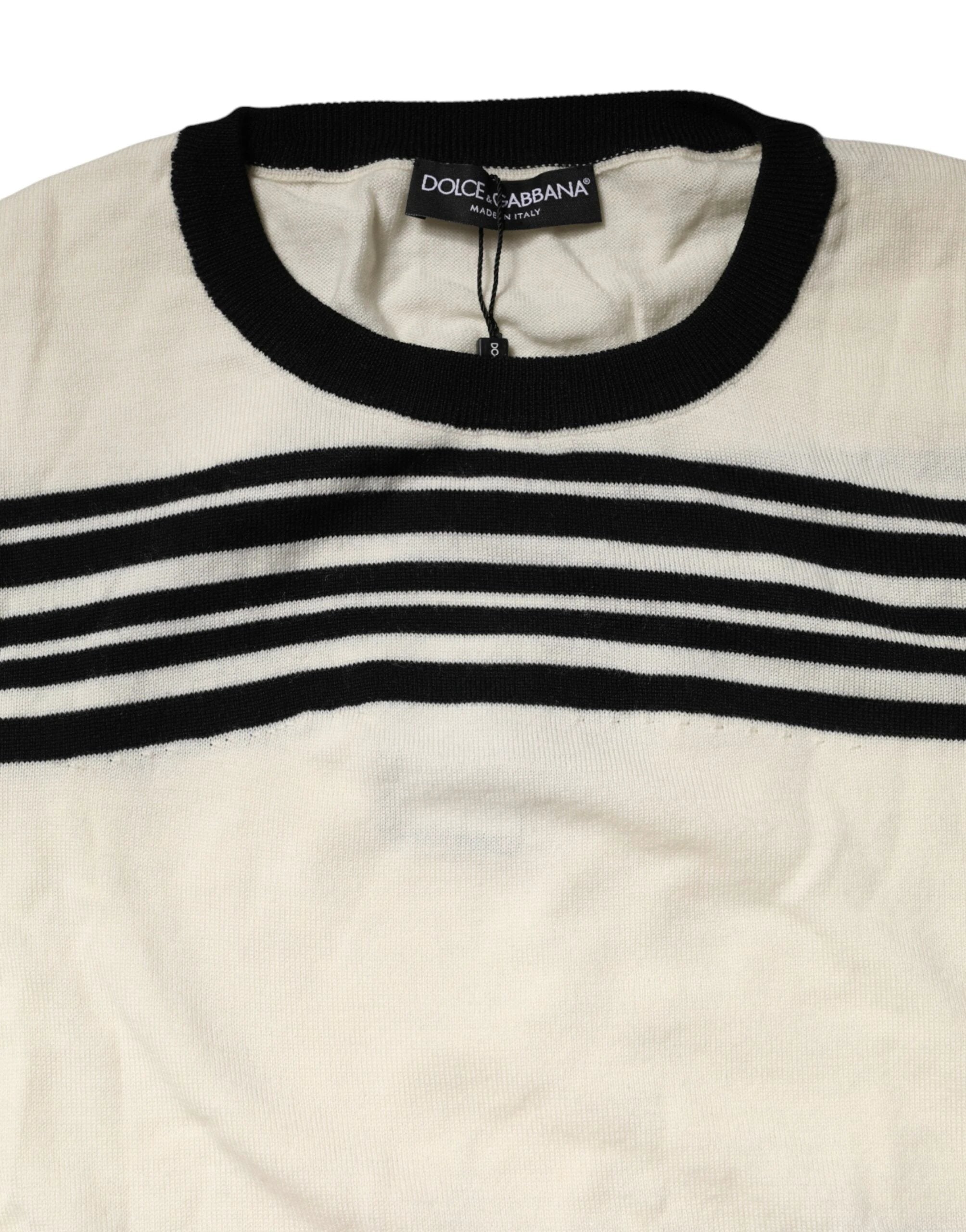 Dolce & Gabbana Black White Stripe CrewNeck Pullover Sweater by Dolce & Gabbana