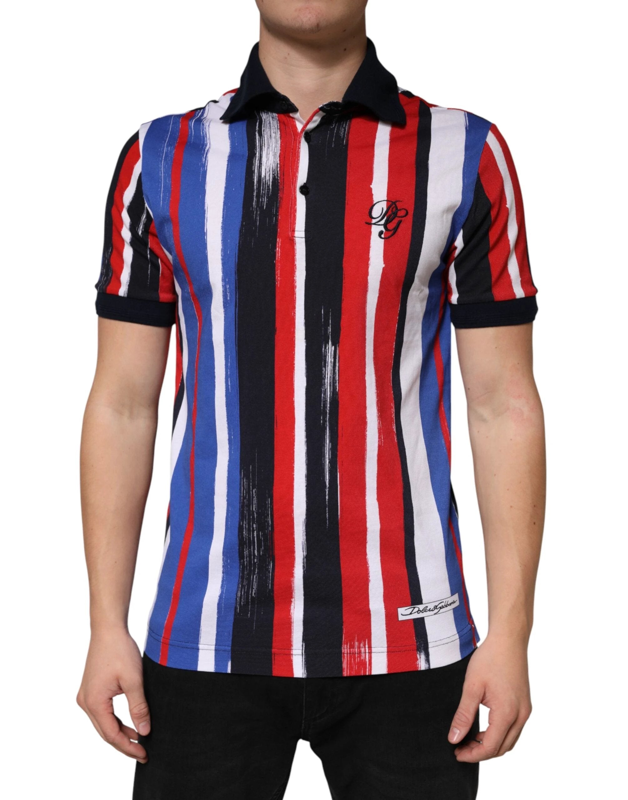 Dolce & Gabbana Multicolor Stripes Cotton Men Polo T-shirt by Dolce & Gabbana