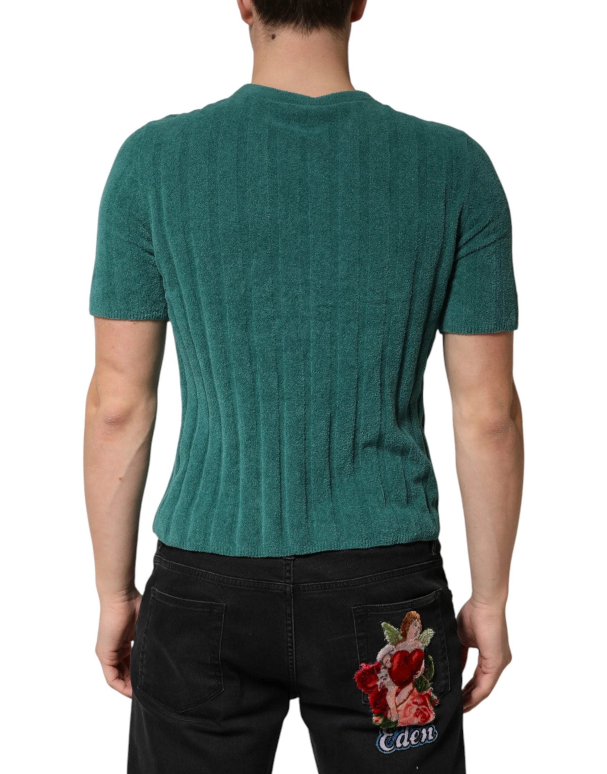 Dolce & Gabbana Dark Green Cotton Blend Men Crew Neck T-shirt by Dolce & Gabbana