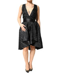 John Richmond Black Jacquard Deep V-neck Sleeveless 2 Pc Dress by John Richmond