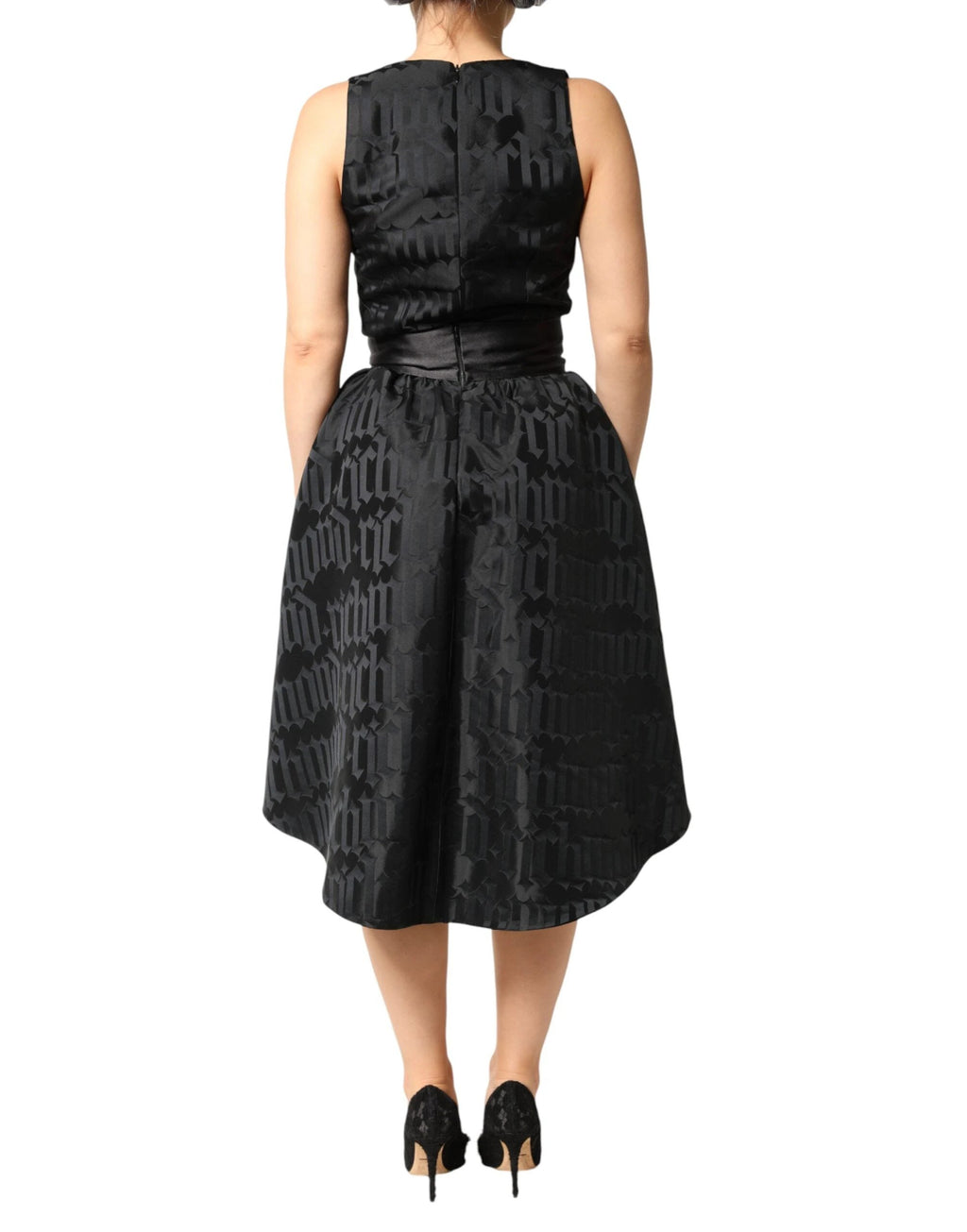 John Richmond Black Jacquard Deep V-neck Sleeveless 2 Pc Dress by John Richmond