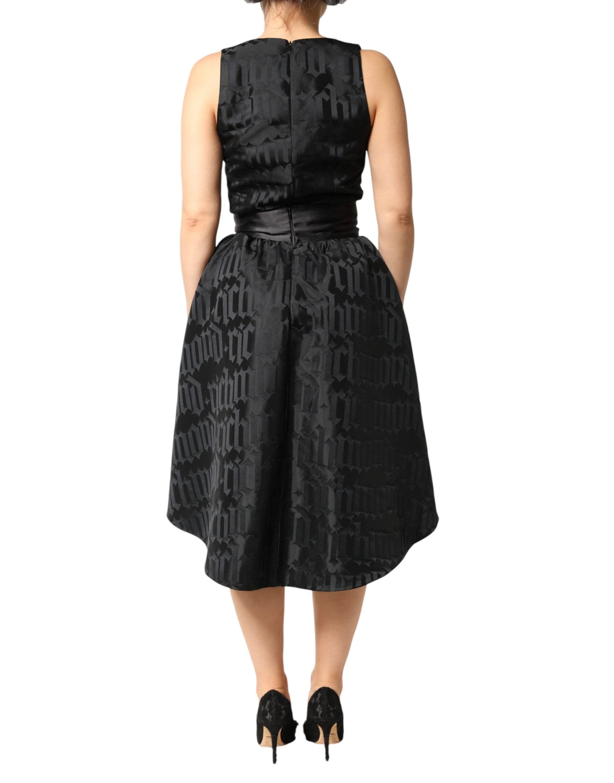 John Richmond Black Jacquard Deep V-neck Sleeveless 2 Pc Dress by John Richmond