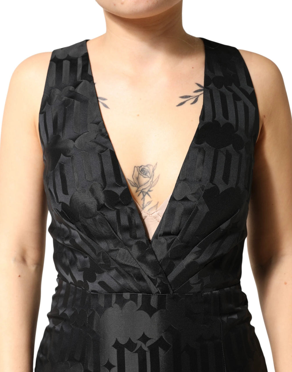 John Richmond Black Jacquard Deep V-neck Sleeveless 2 Pc Dress by John Richmond