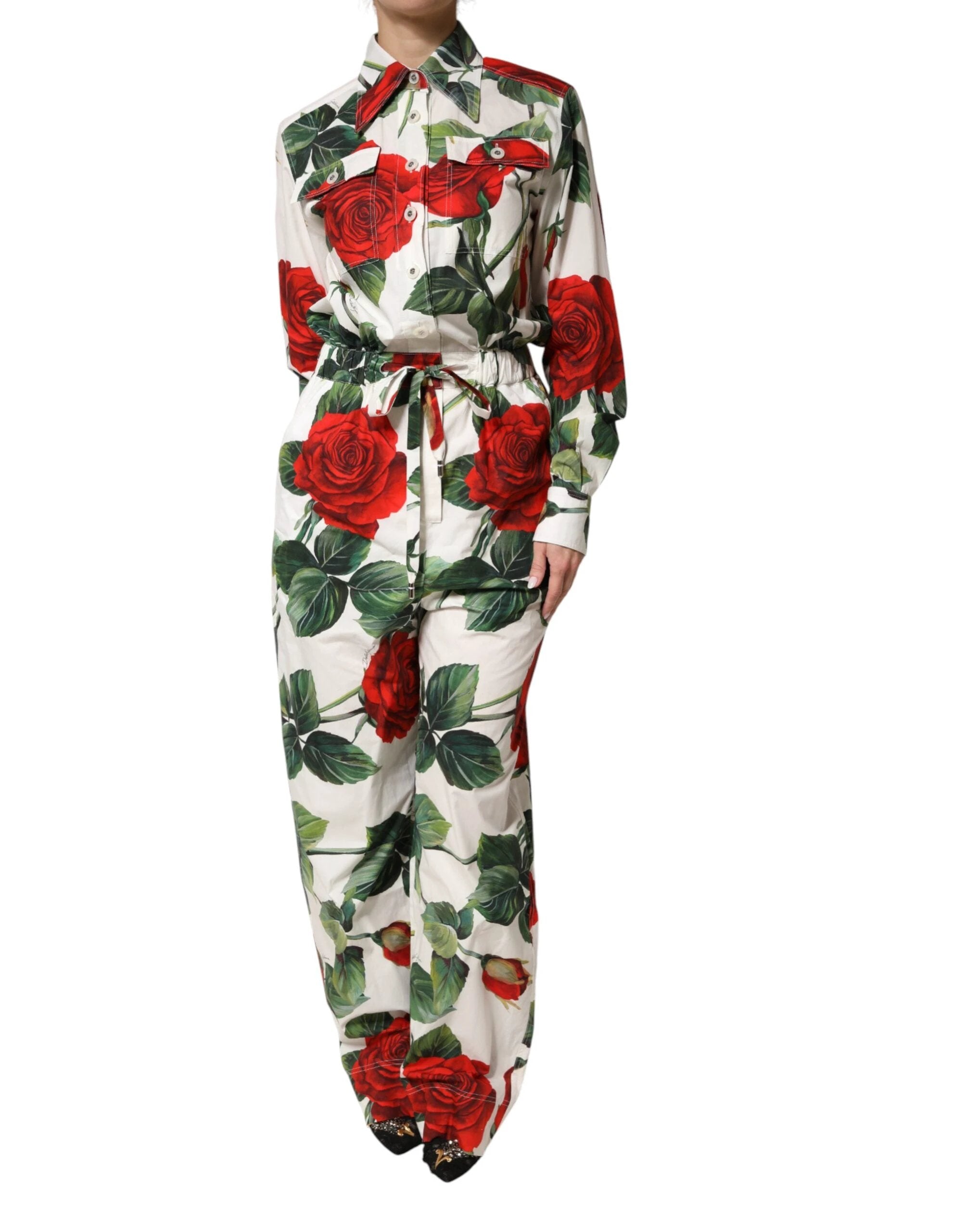 Dolce & Gabbana White Floral Print Cotton Jumpsuit Dress by Dolce & Gabbana