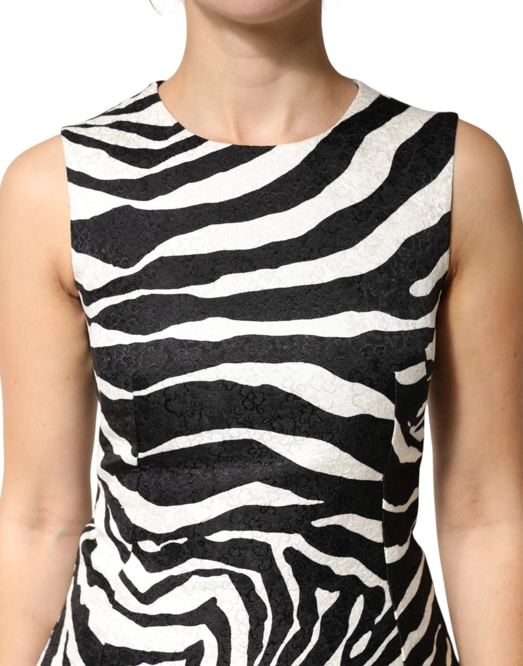 Dolce & Gabbana Black White Zebra Sleeveless A-line Dress by Dolce & Gabbana