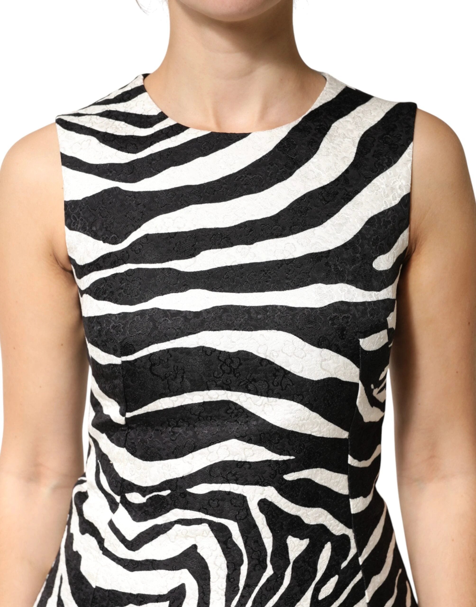 Dolce & Gabbana Black White Zebra Sleeveless A-line Dress by Dolce & Gabbana