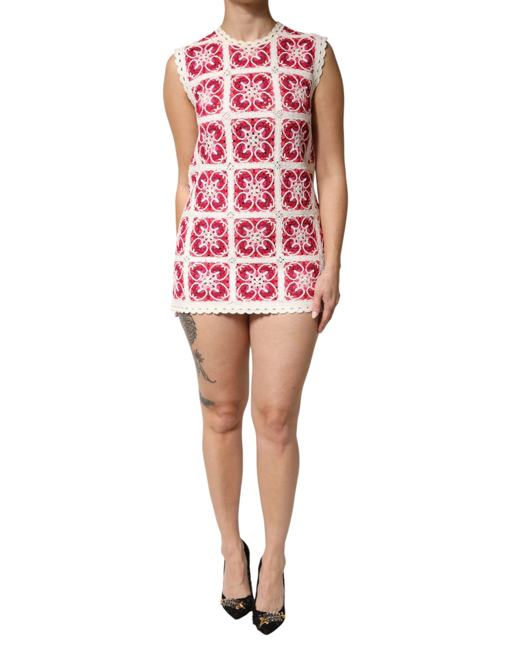 Dolce & Gabbana Multicolor Brick Stitched Crochet Mini Dress by Dolce & Gabbana