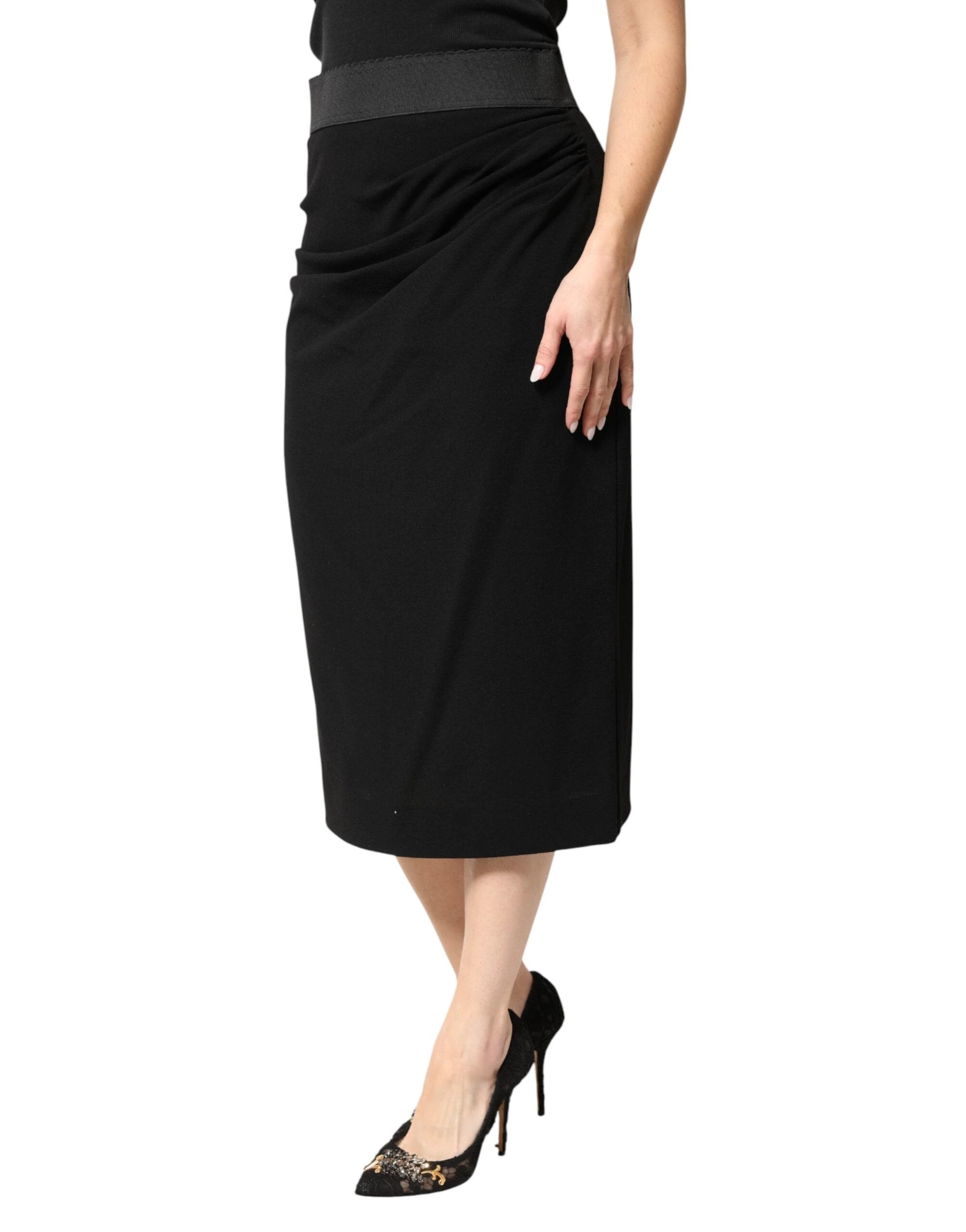 Dolce & Gabbana Black Wool High Waist Pencil Cut Midi Skirt by Dolce & Gabbana