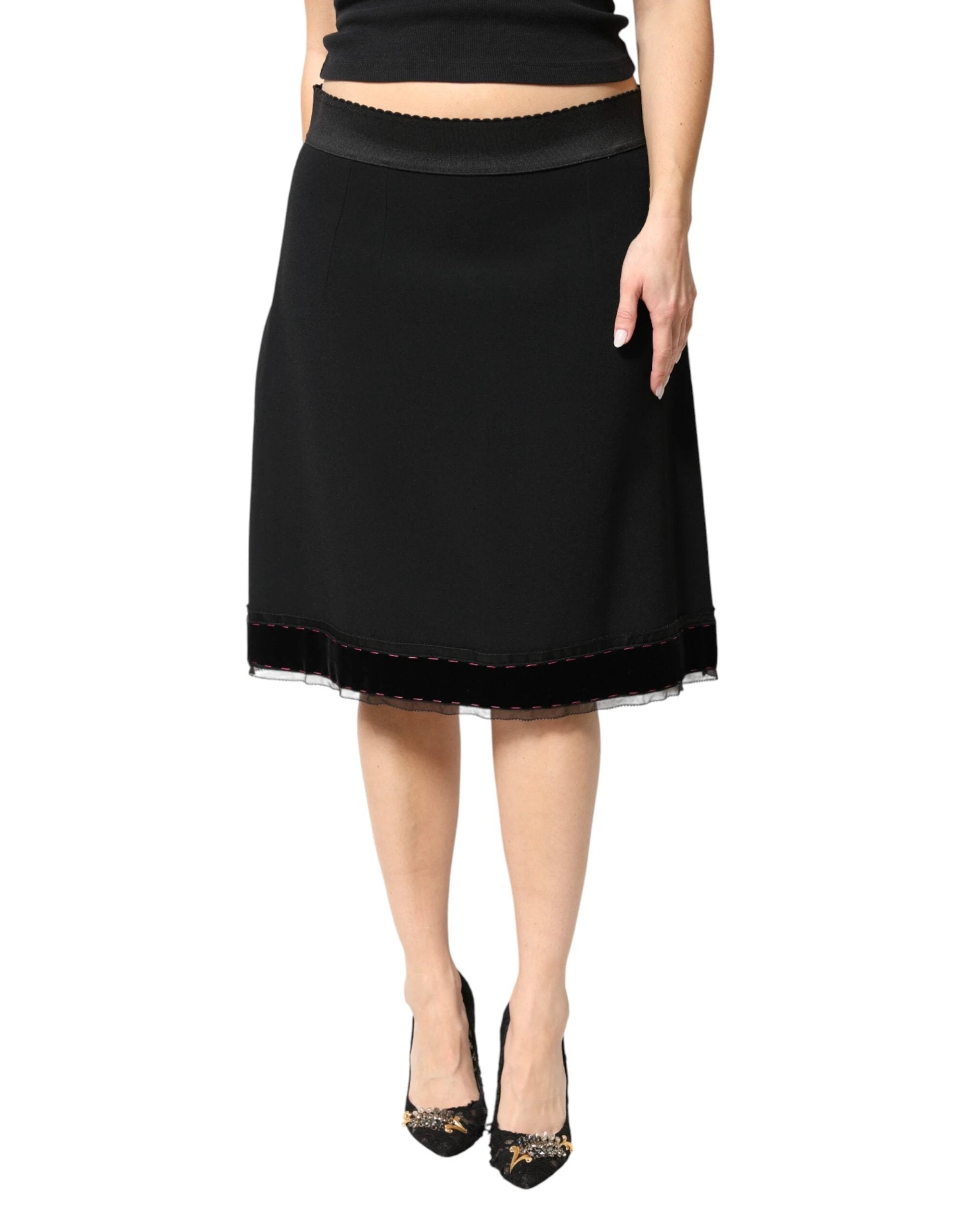 Dolce & Gabbana Black Mid Waist A-line Knee Length Skirt by Dolce & Gabbana