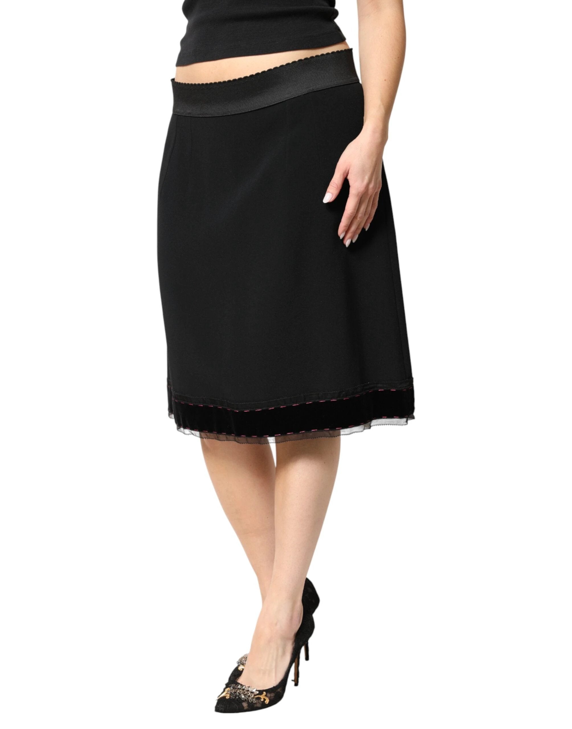 Dolce & Gabbana Black Mid Waist A-line Knee Length Skirt by Dolce & Gabbana