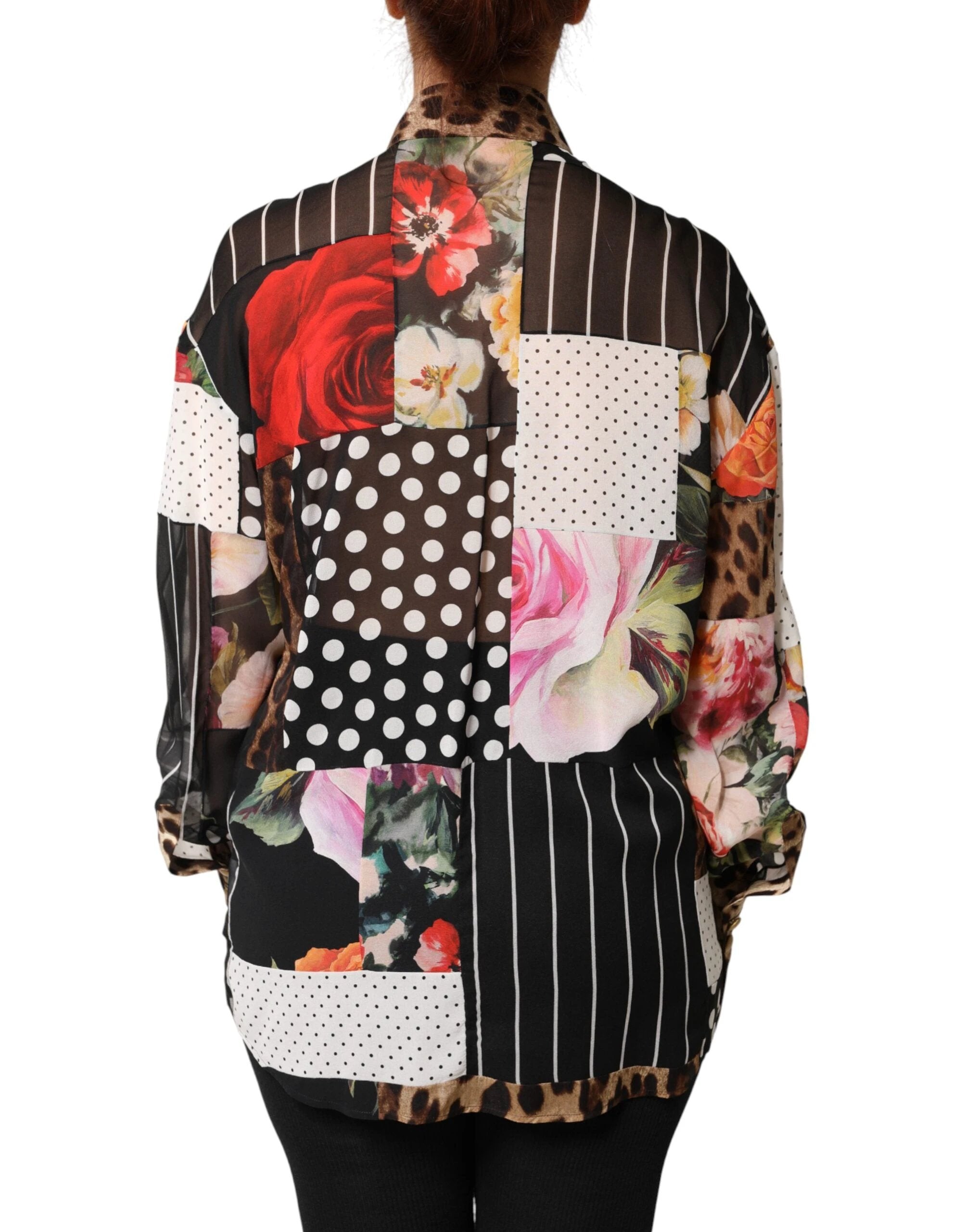 Dolce & Gabbana Multicolor Patchwork Silk CollaredBlouse Top by Dolce & Gabbana