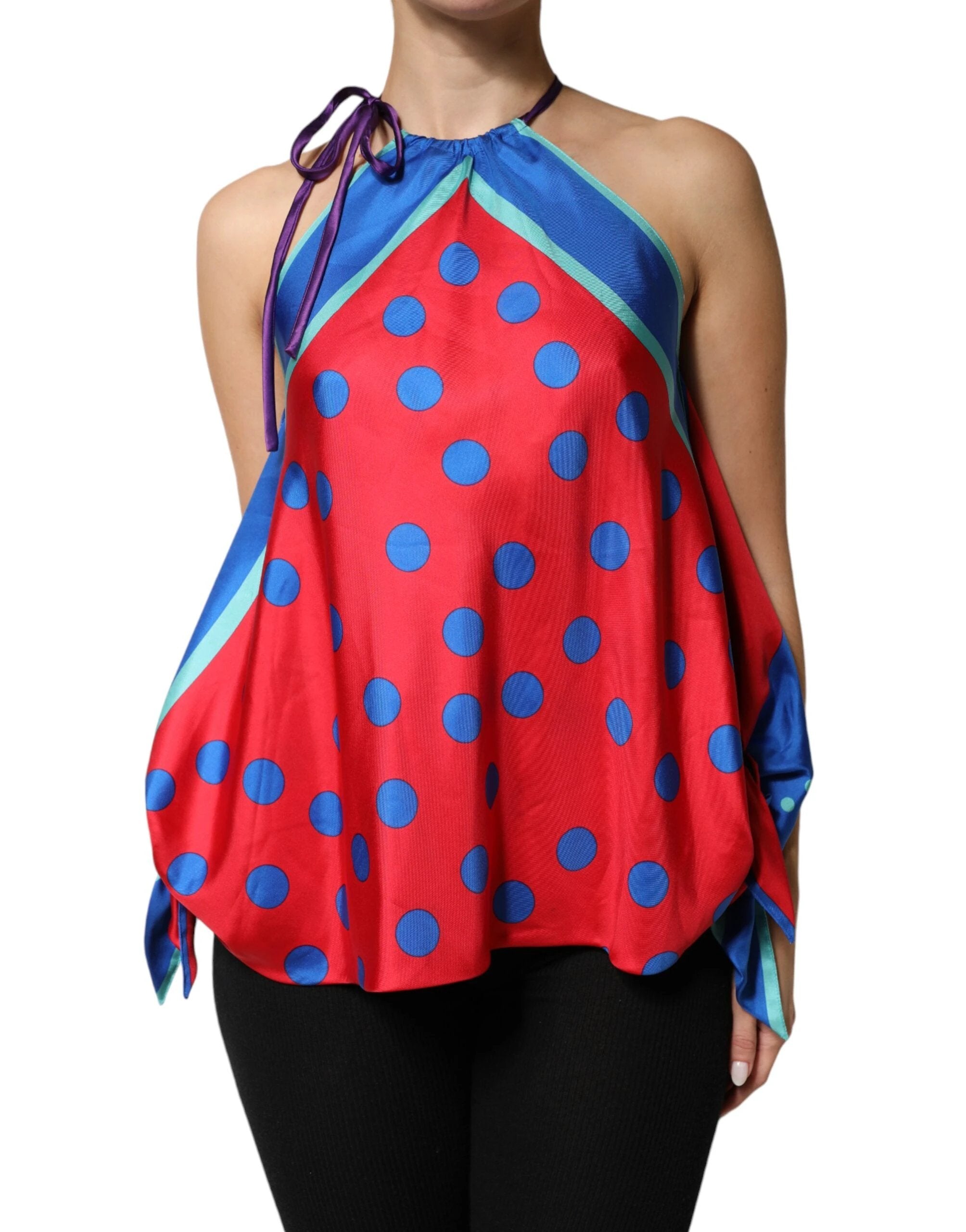 Dolce & Gabbana Multicolor Polka Dot Tie Halter Blouse Top by Dolce & Gabbana