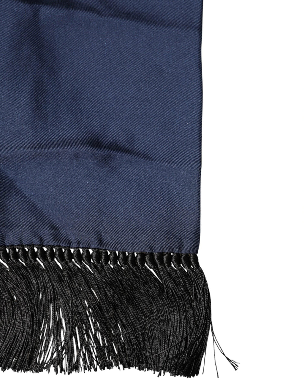 Dolce & Gabbana Navy Blue Silk Fringes Neck Foulard Scarf by Dolce & Gabbana