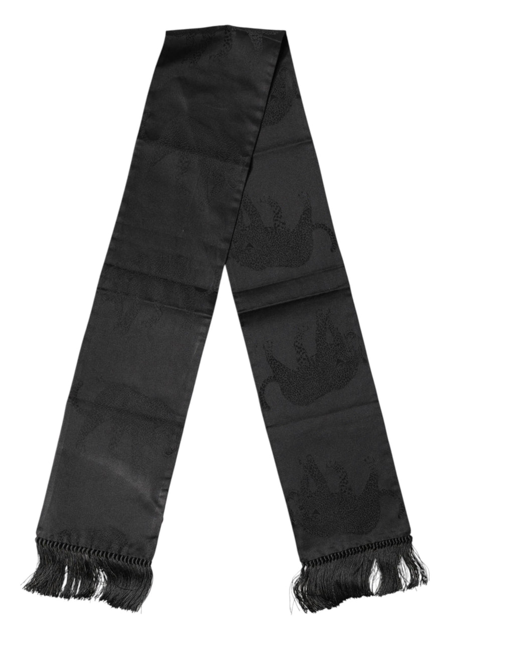 Dolce & Gabbana Black Satin Silk Fringes Neck Foulard Scarf by Dolce & Gabbana