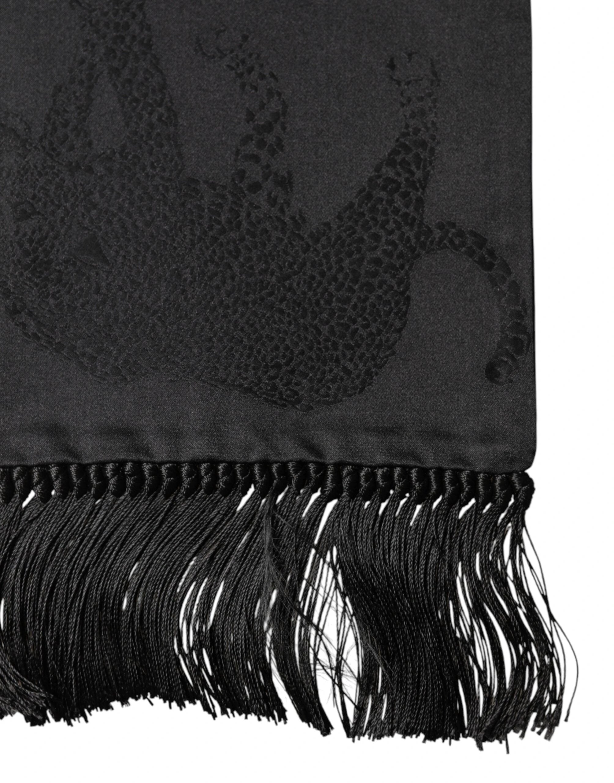 Dolce & Gabbana Black Satin Silk Fringes Neck Foulard Scarf by Dolce & Gabbana