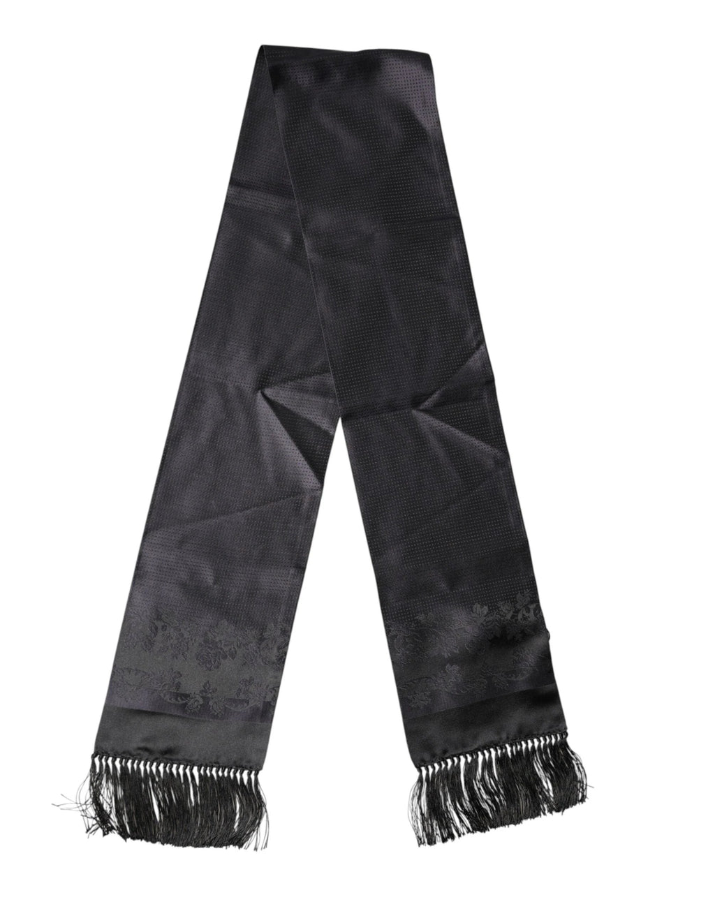 Dolce & Gabbana Black Satin Silk Fringes Neck Foulard Scarf by Dolce & Gabbana