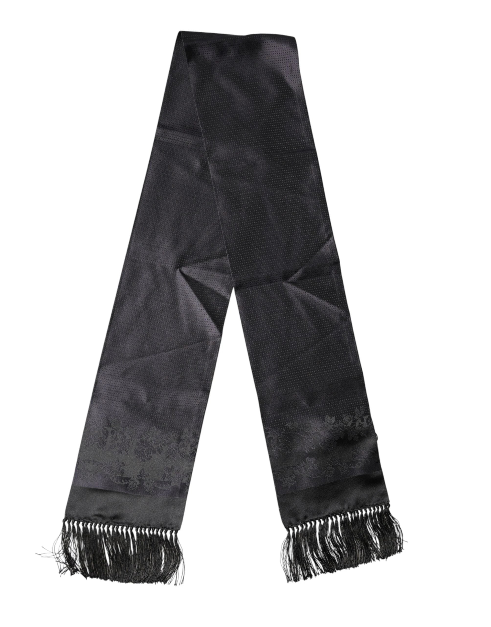 Dolce & Gabbana Black Satin Silk Fringes Neck Foulard Scarf by Dolce & Gabbana