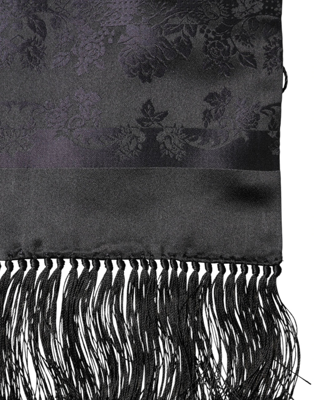 Dolce & Gabbana Black Satin Silk Fringes Neck Foulard Scarf by Dolce & Gabbana