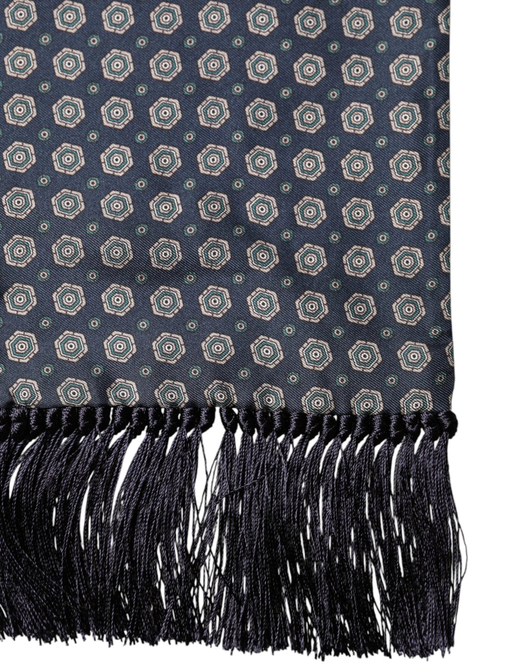 Dolce & Gabbana Blue Patterned Silk Fringes Foulard 138cm x 15.5cm Scarf by Dolce & Gabbana