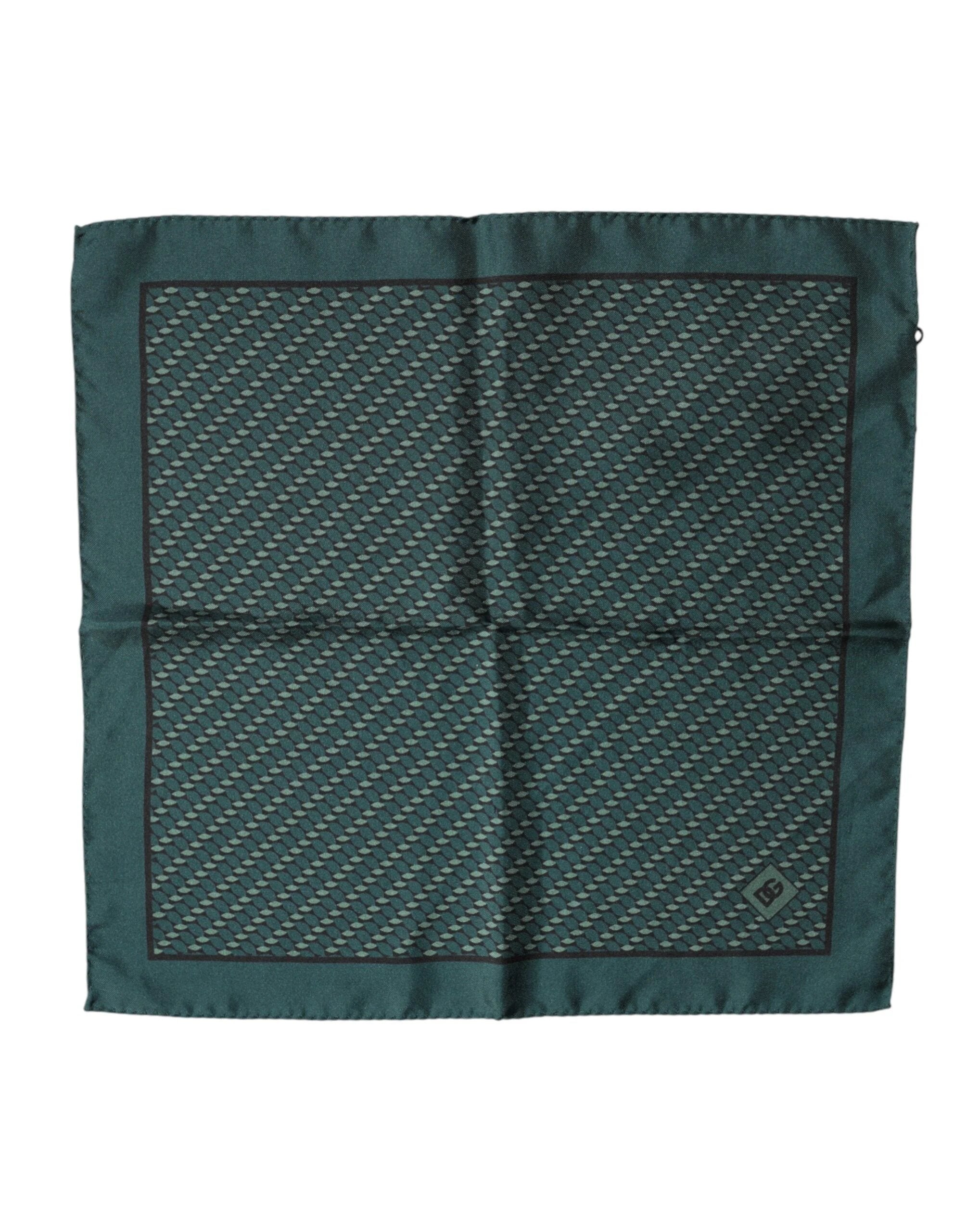 Dolce & Gabbana Dark Green Silk Patterned Handkerchief 32cm x 31cm Scarf by Dolce & Gabbana