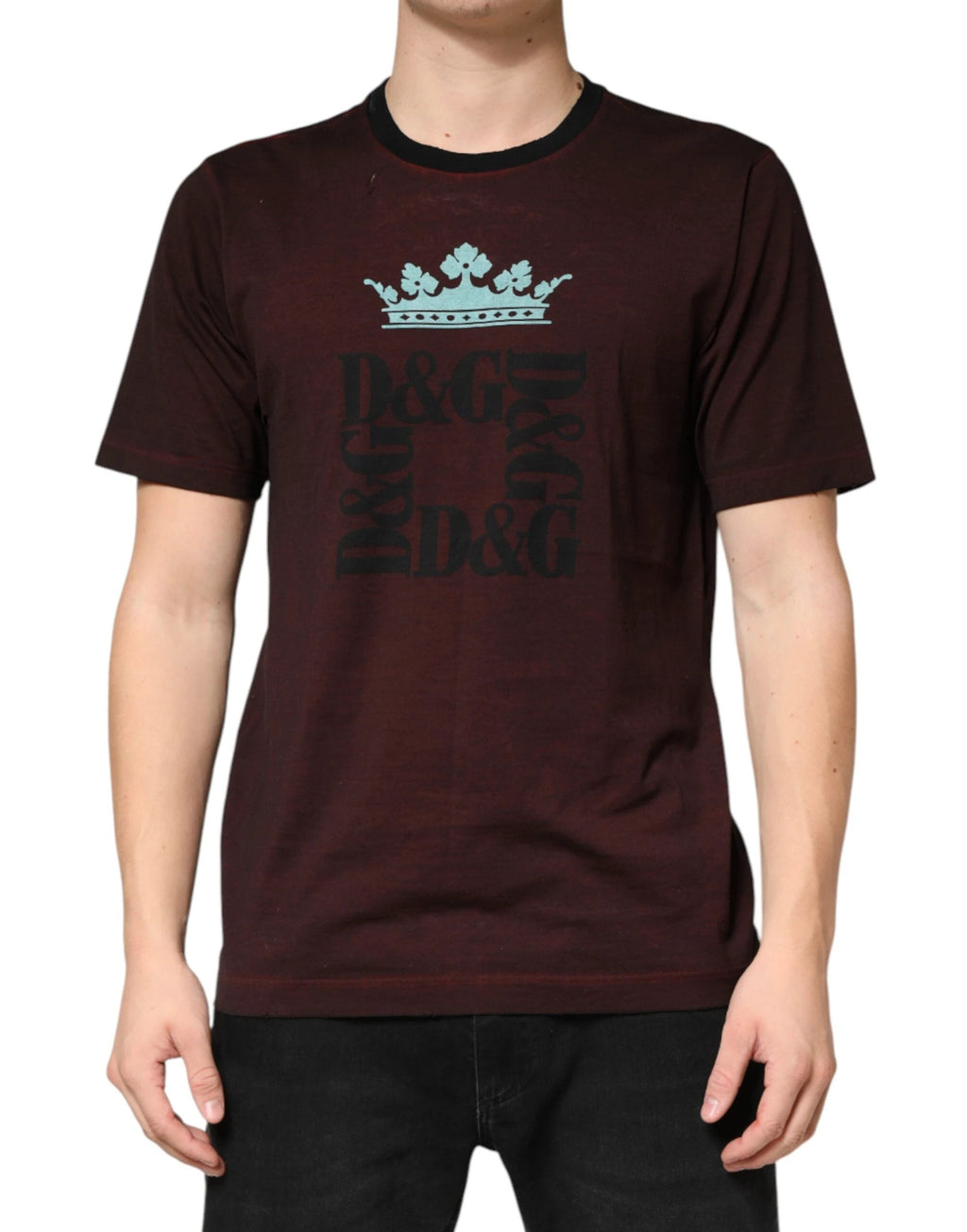 Dolce & Gabbana Maroon DG Crown Cotton Crew Neck Men T-shirt by Dolce & Gabbana