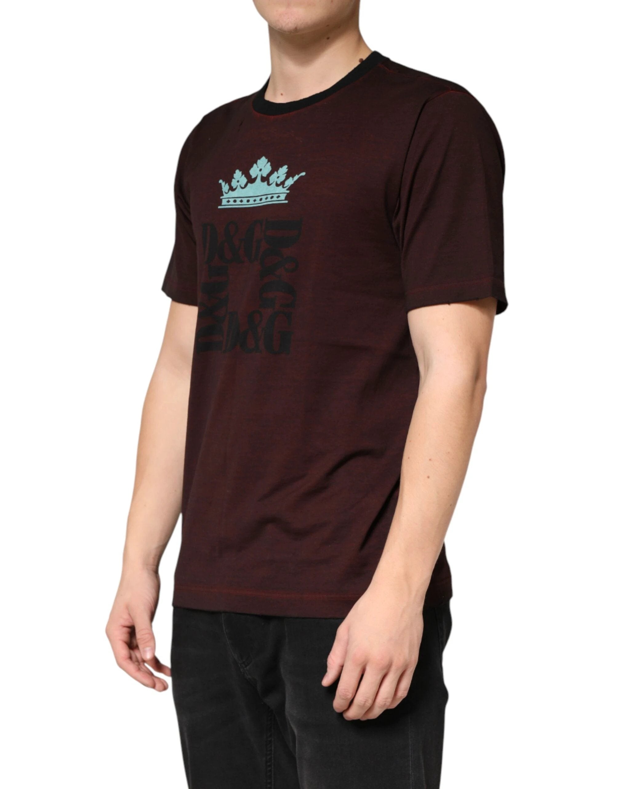 Dolce & Gabbana Maroon DG Crown Cotton Crew Neck Men T-shirt by Dolce & Gabbana