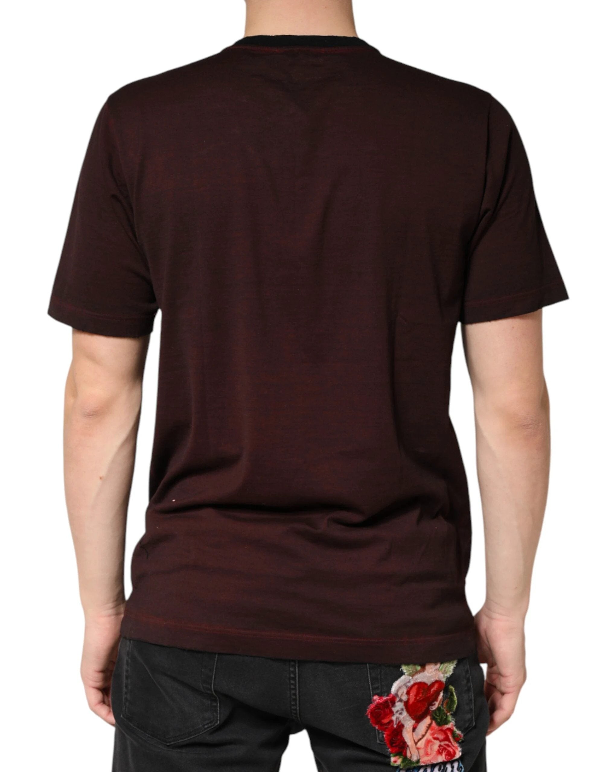 Dolce & Gabbana Maroon DG Crown Cotton Crew Neck Men T-shirt by Dolce & Gabbana