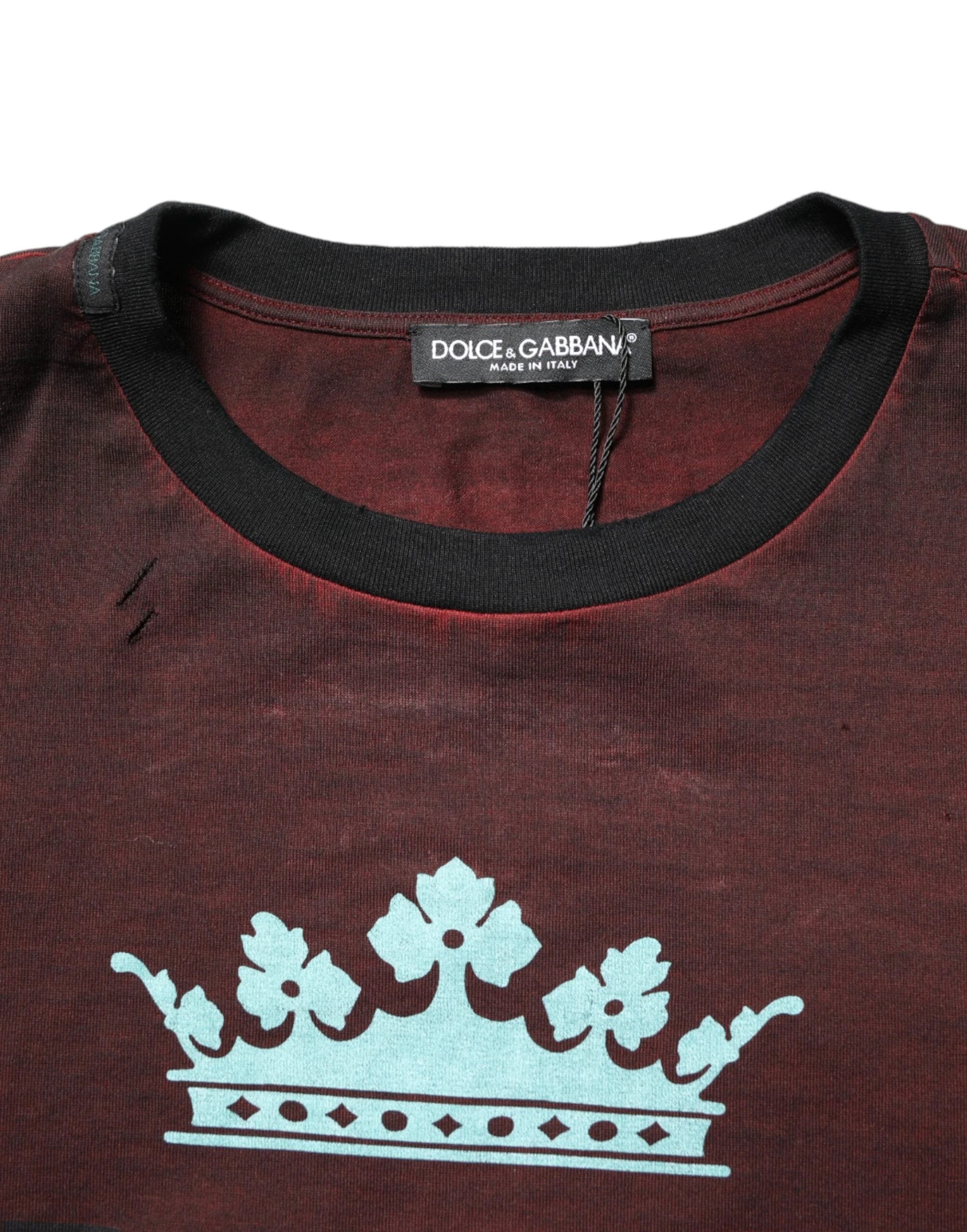 Dolce & Gabbana Maroon DG Crown Cotton Crew Neck Men T-shirt by Dolce & Gabbana