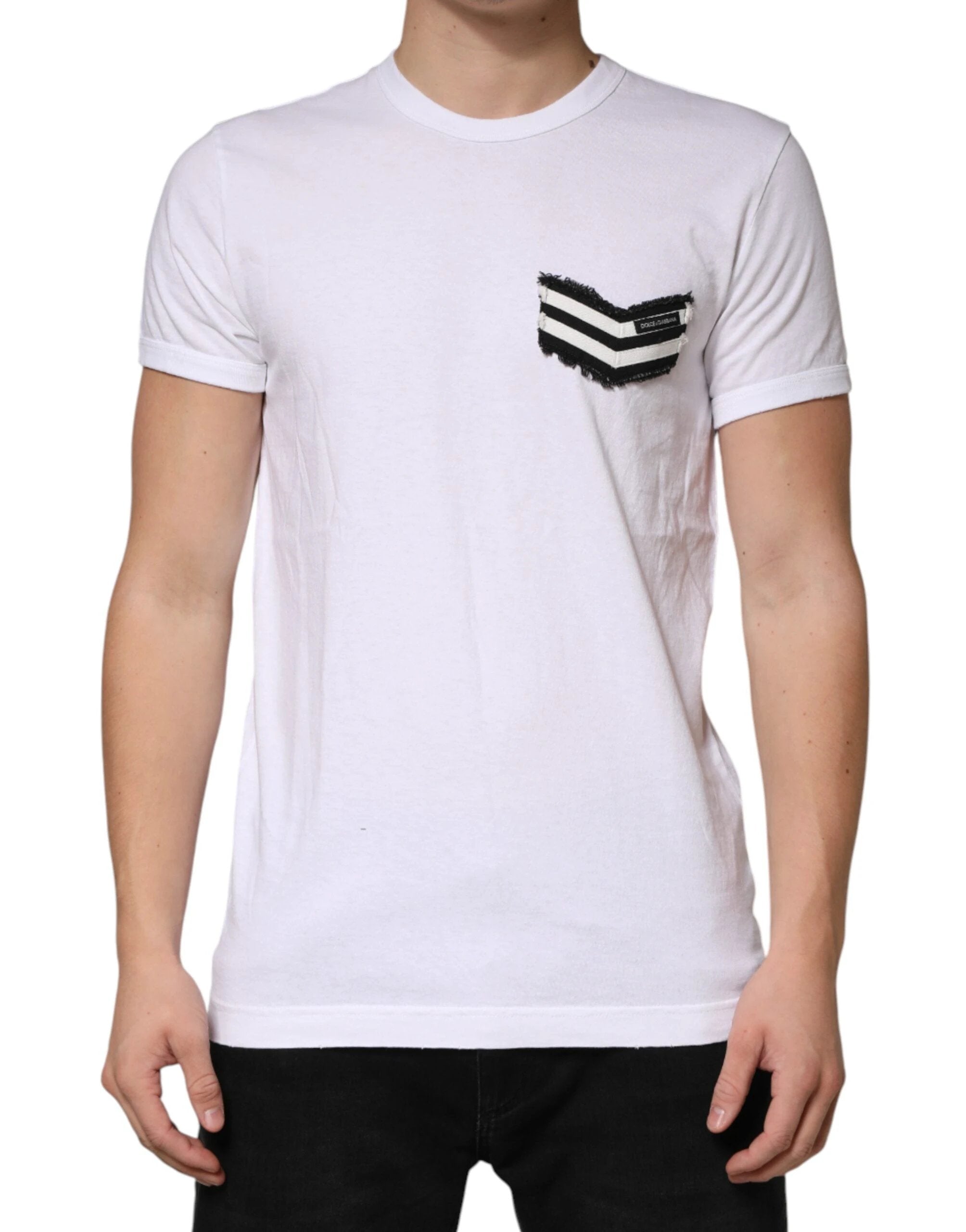 Dolce & Gabbana White Stripes Cotton Crew Neck Tee T-shirt by Dolce & Gabbana