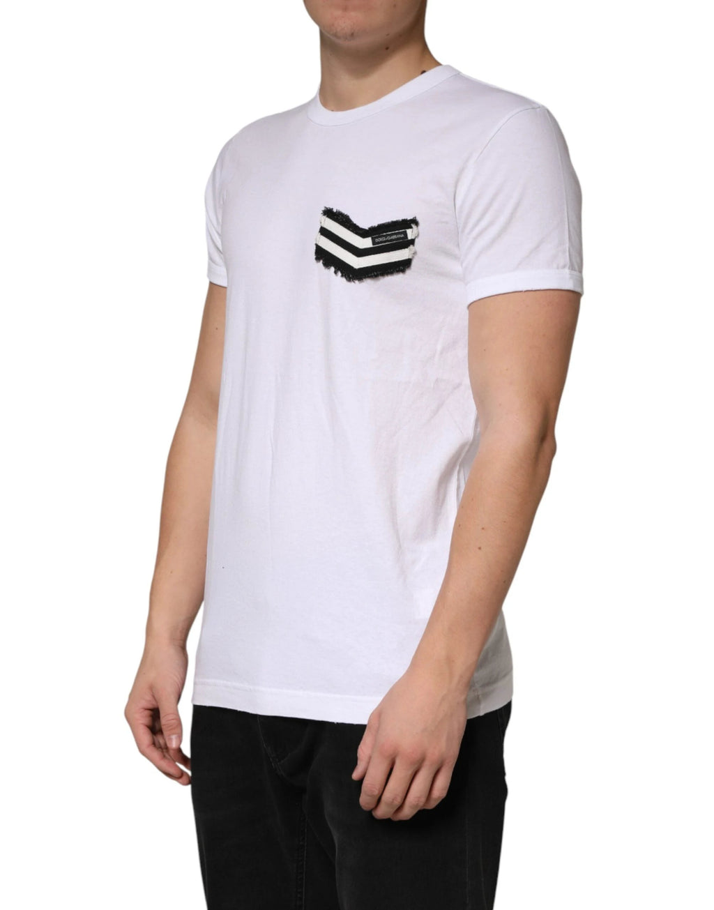 Dolce & Gabbana White Stripes Cotton Crew Neck Tee T-shirt by Dolce & Gabbana