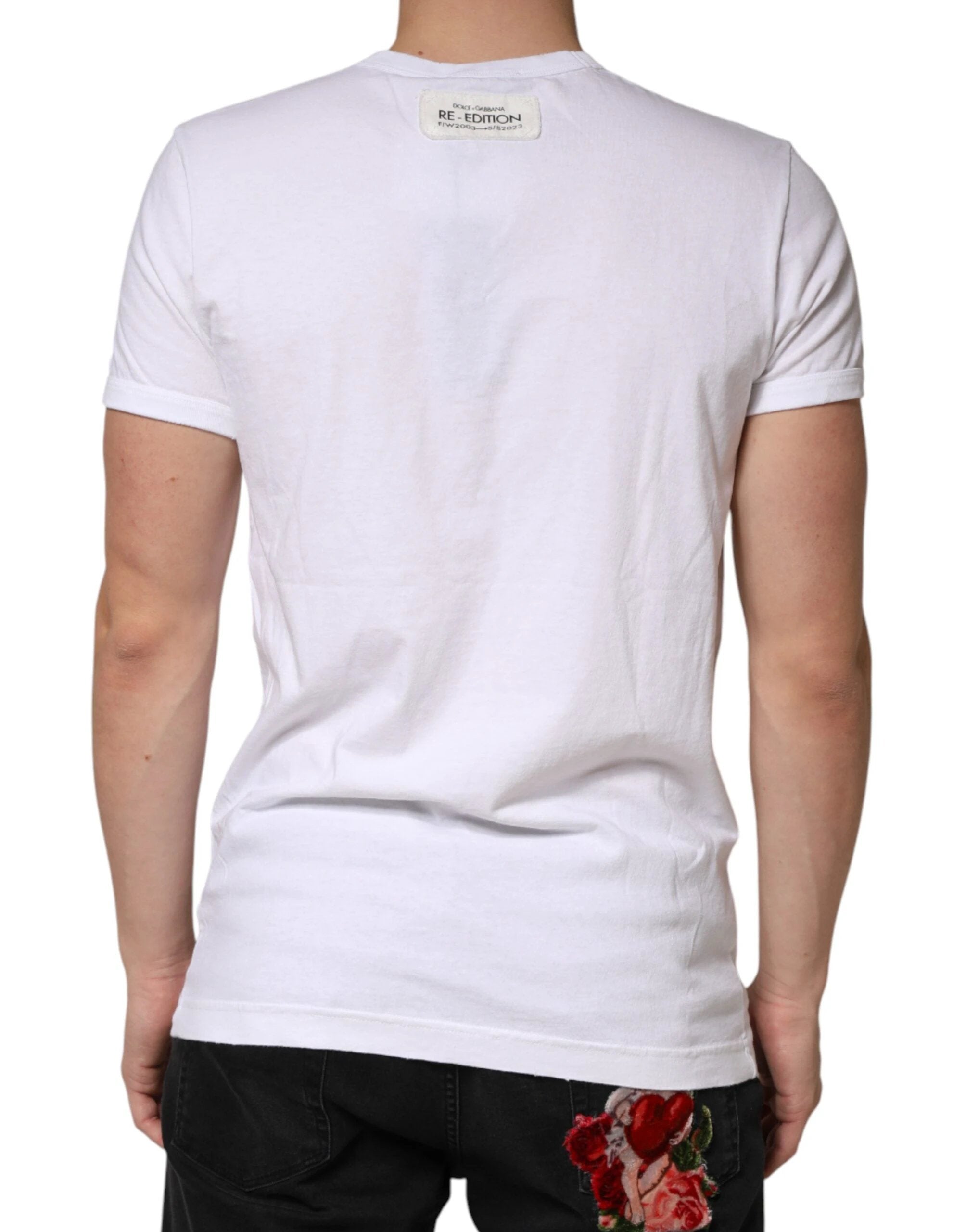 Dolce & Gabbana White Stripes Cotton Crew Neck Tee T-shirt by Dolce & Gabbana