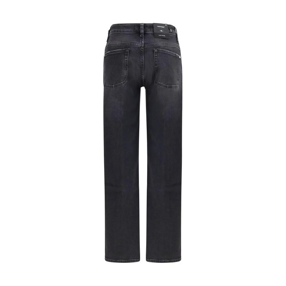 7FOR Black Cotton Straight-Leg Jeans