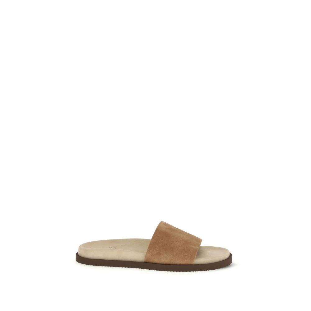 Brunello Cucinelli Beige Lamb Ovis Aries Aries Sandals by Brunello Cucinelli