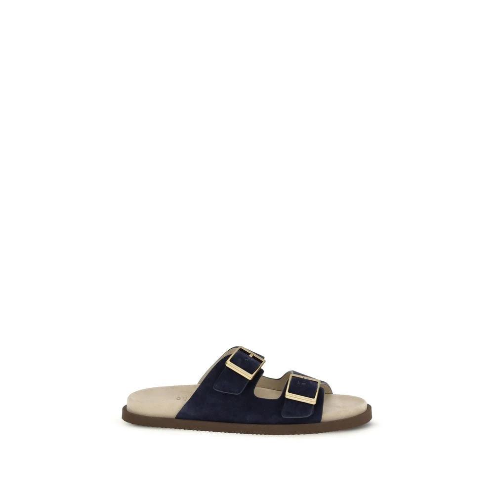 Brunello Cucinelli Black Calf Leather Bos Taurus Sandals by Brunello Cucinelli