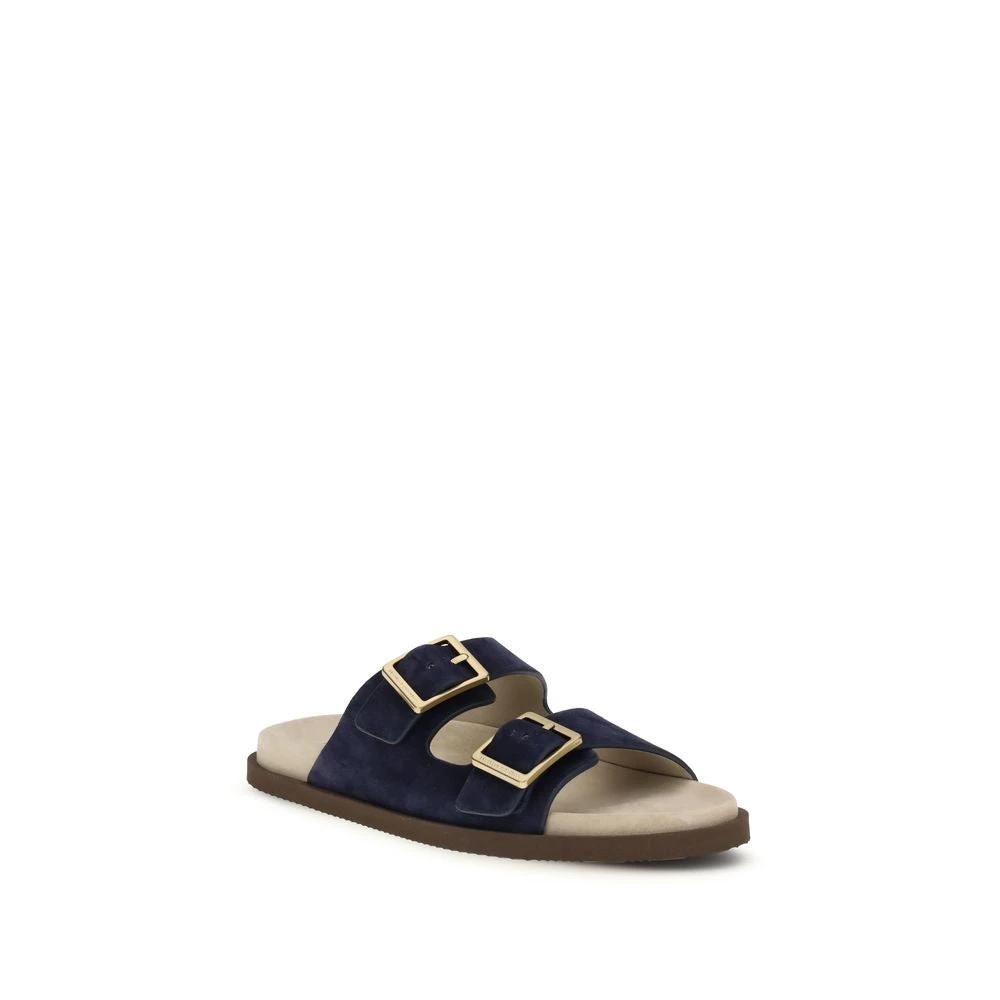 Brunello Cucinelli Black Calf Leather Bos Taurus Sandals by Brunello Cucinelli