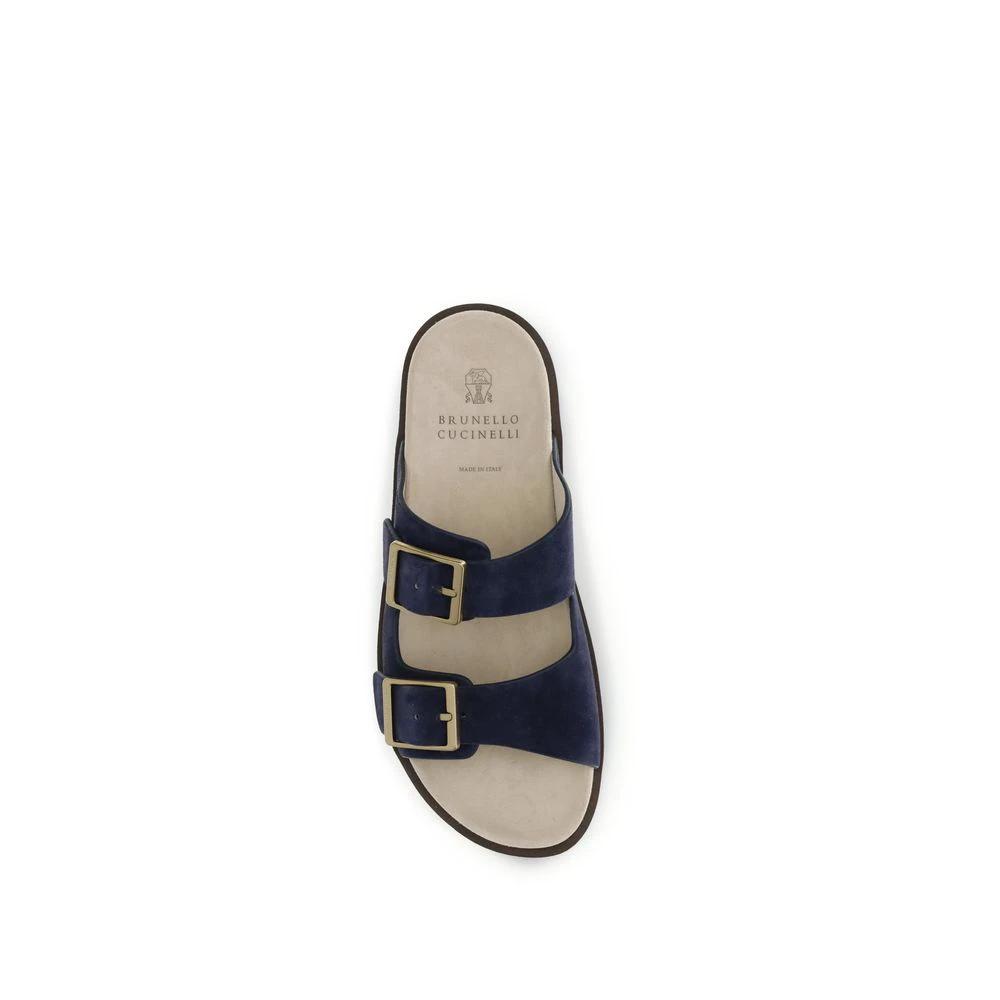Brunello Cucinelli Black Calf Leather Bos Taurus Sandals by Brunello Cucinelli