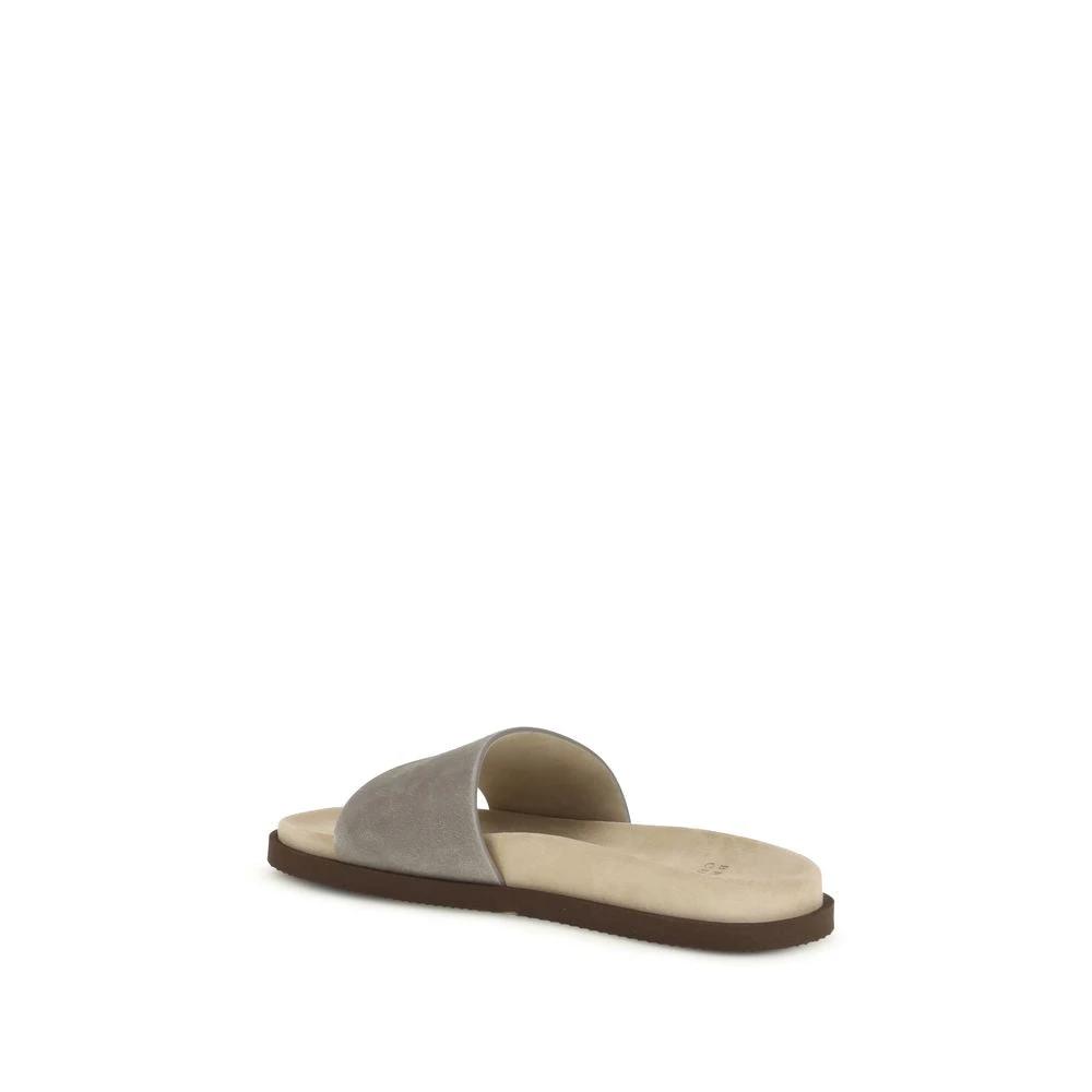 Brunello Cucinelli Gray Lamb Ovis Aries Aries Sandals by Brunello Cucinelli
